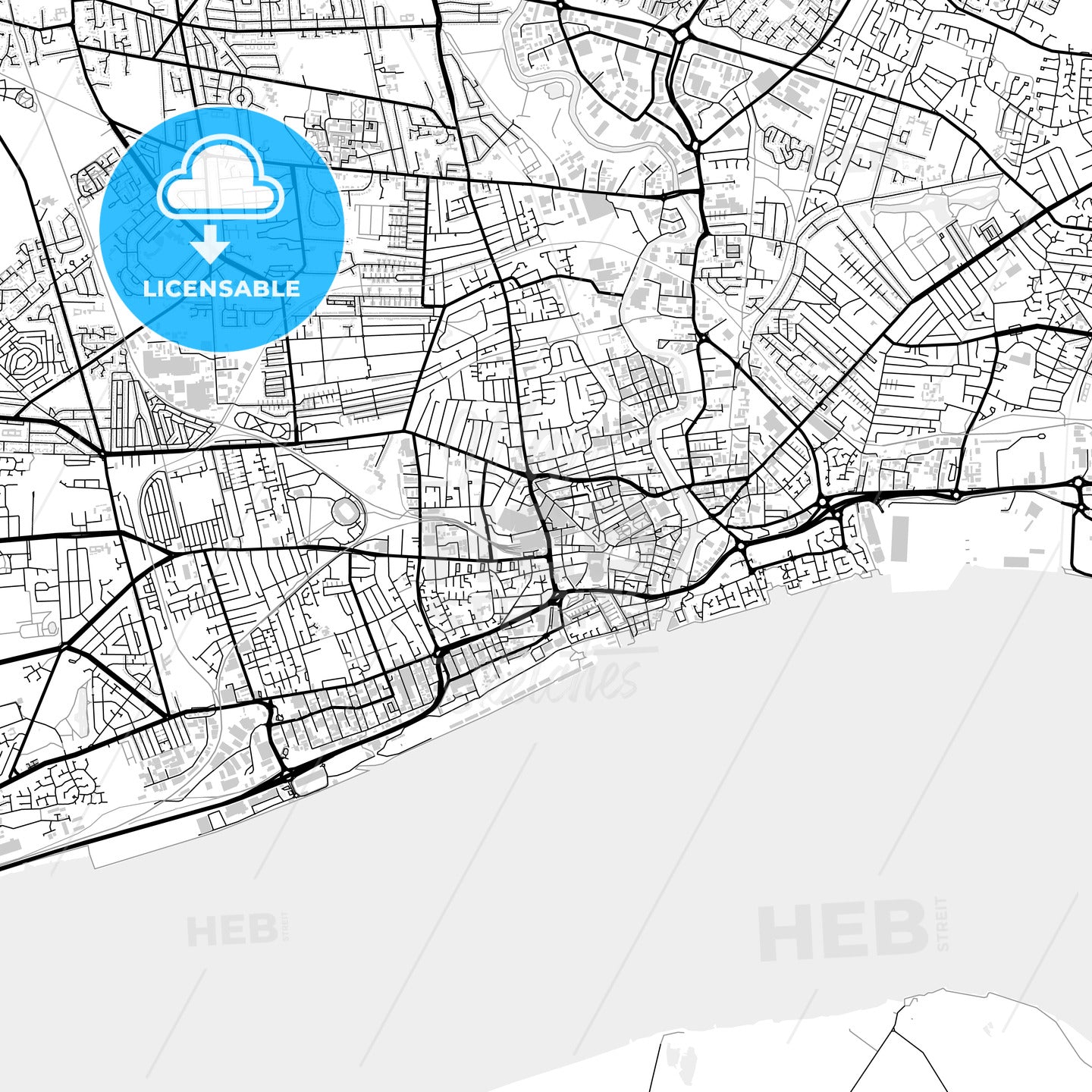 Downtown map of Kingston upon Hull, light