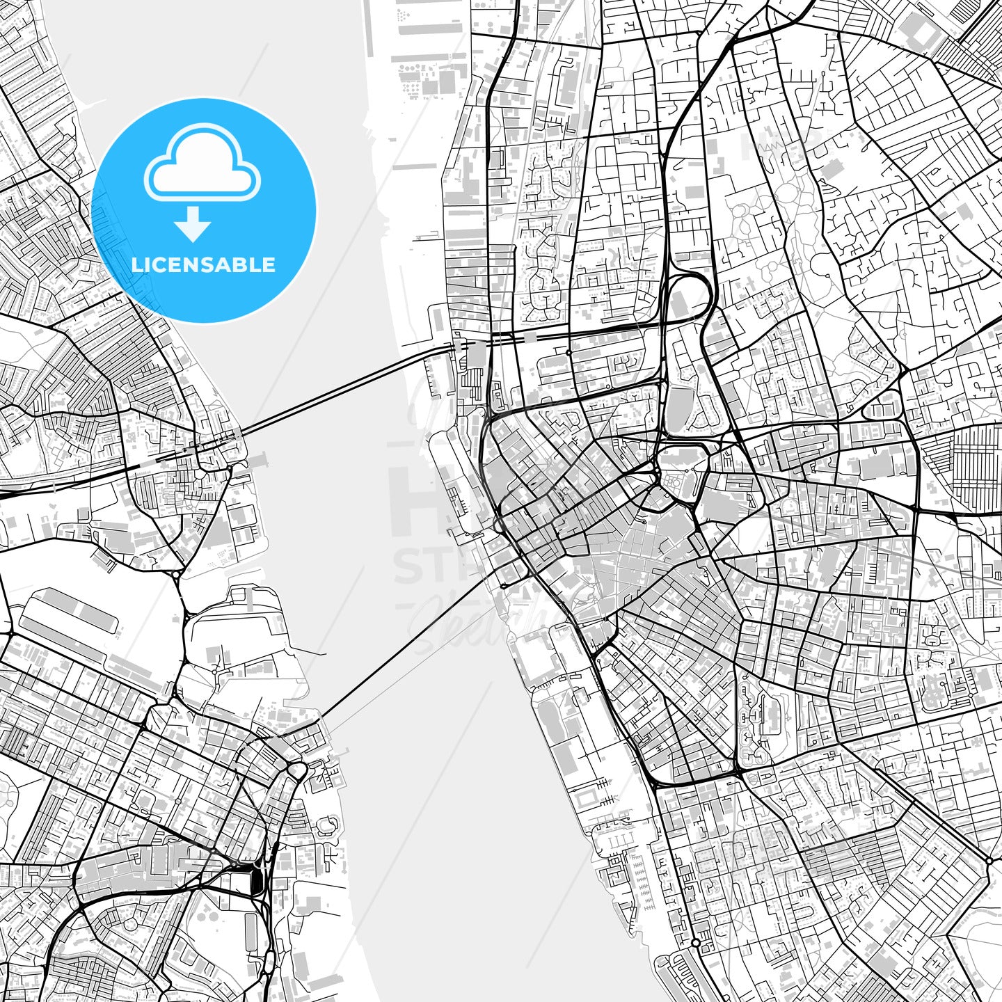 Downtown map of Liverpool, light