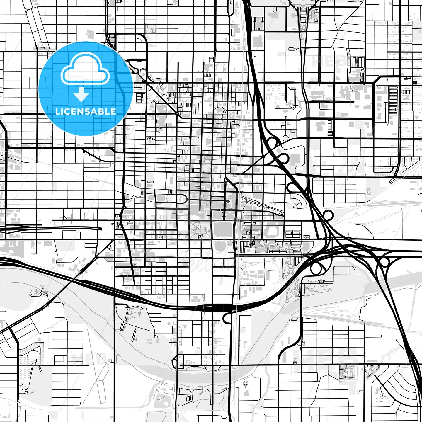Downtown map of Oklahoma City, light