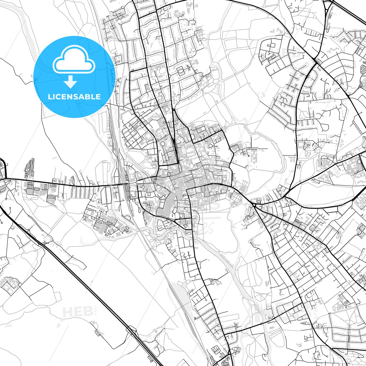 Downtown map of Oxford, light