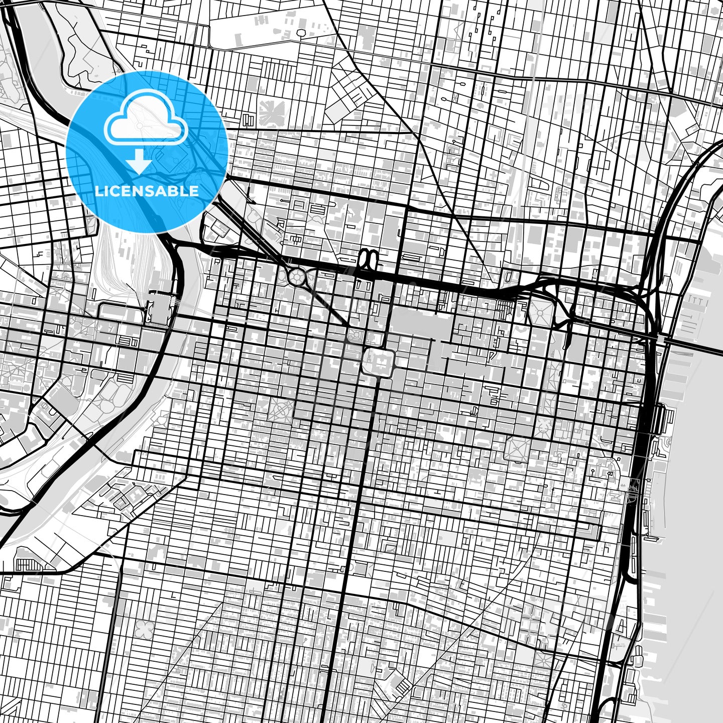 Downtown map of Philadelphia, light