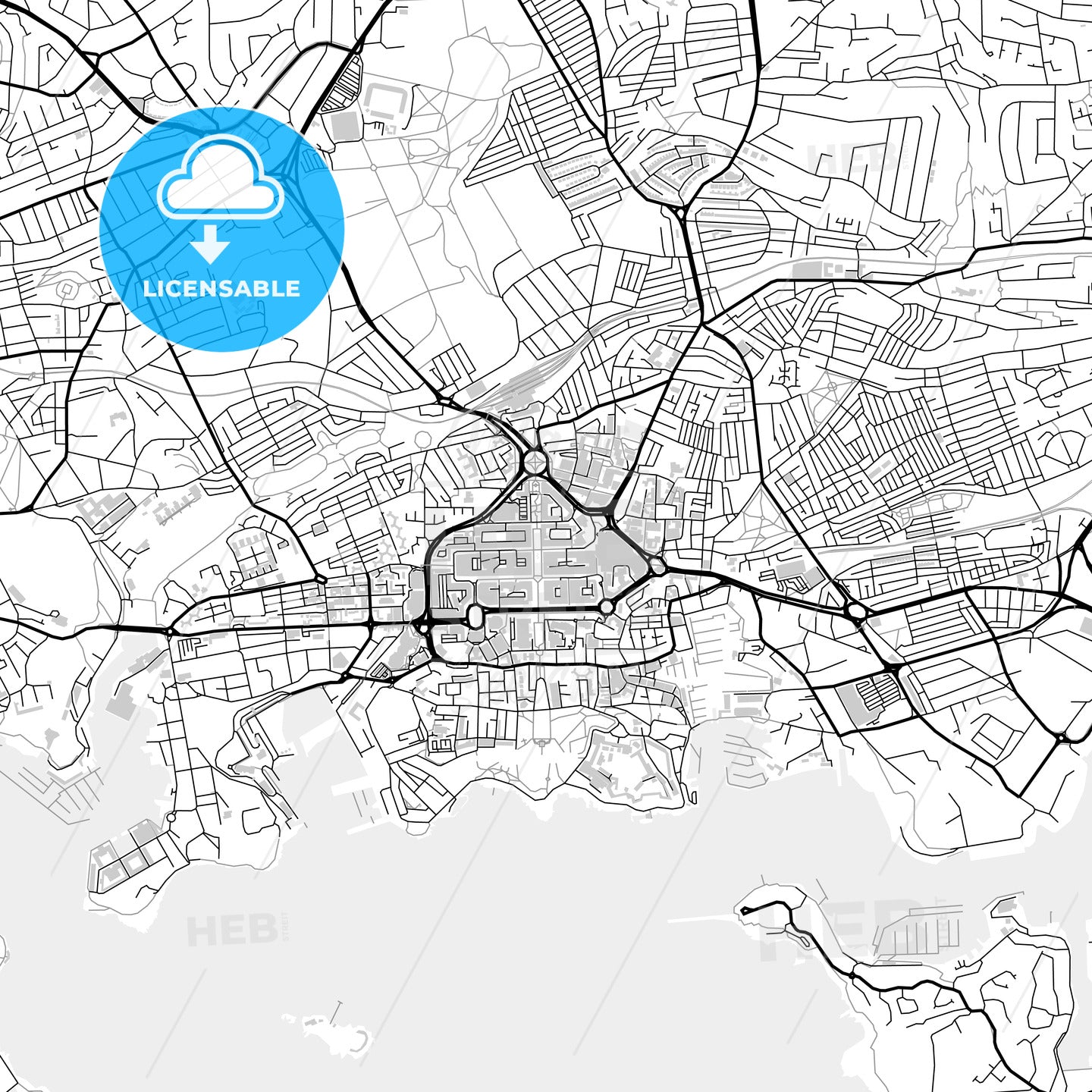 Downtown map of Plymouth, light