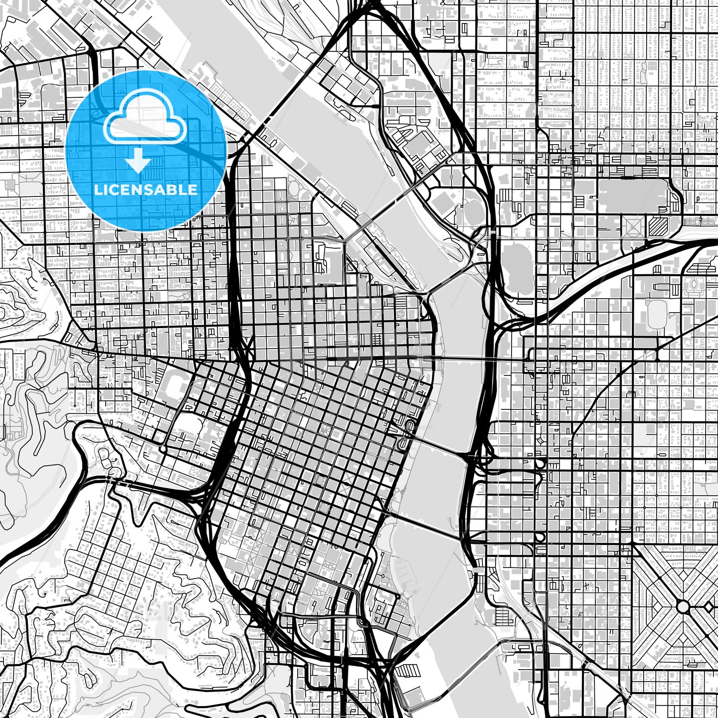 Downtown map of Portland, light