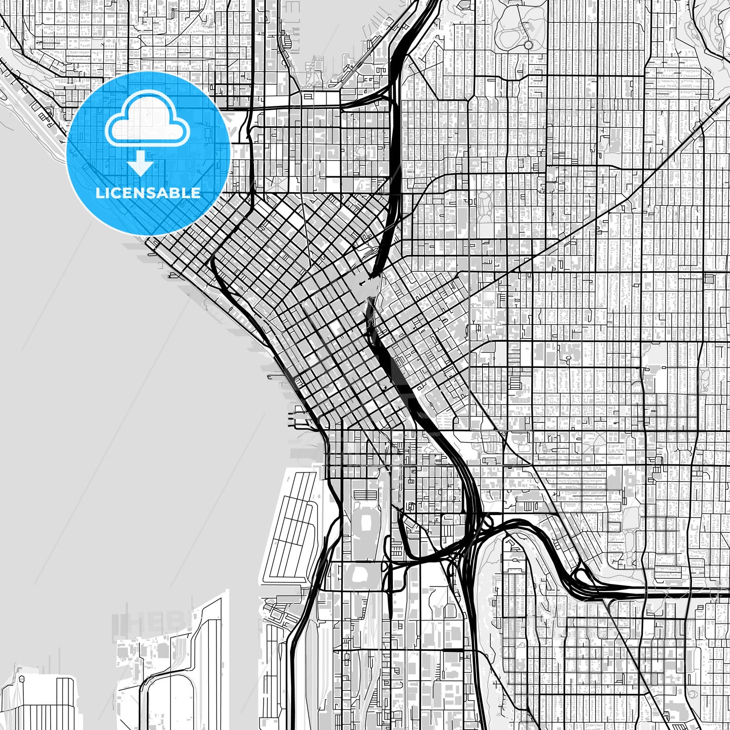Downtown map of Seattle, light