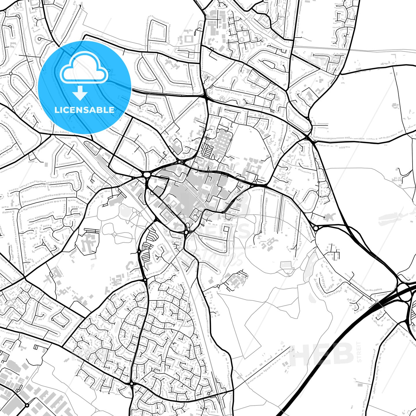 Downtown map of Solihull, light