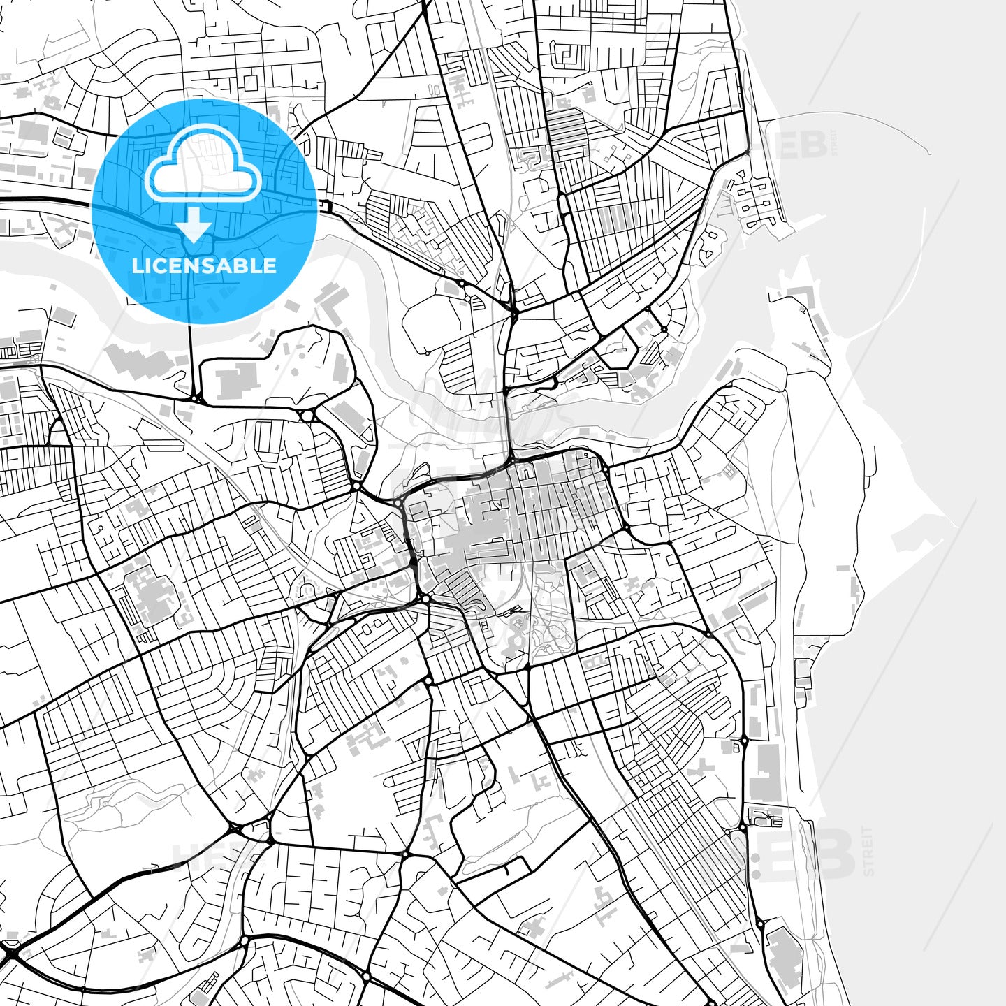 Downtown map of Sunderland, light