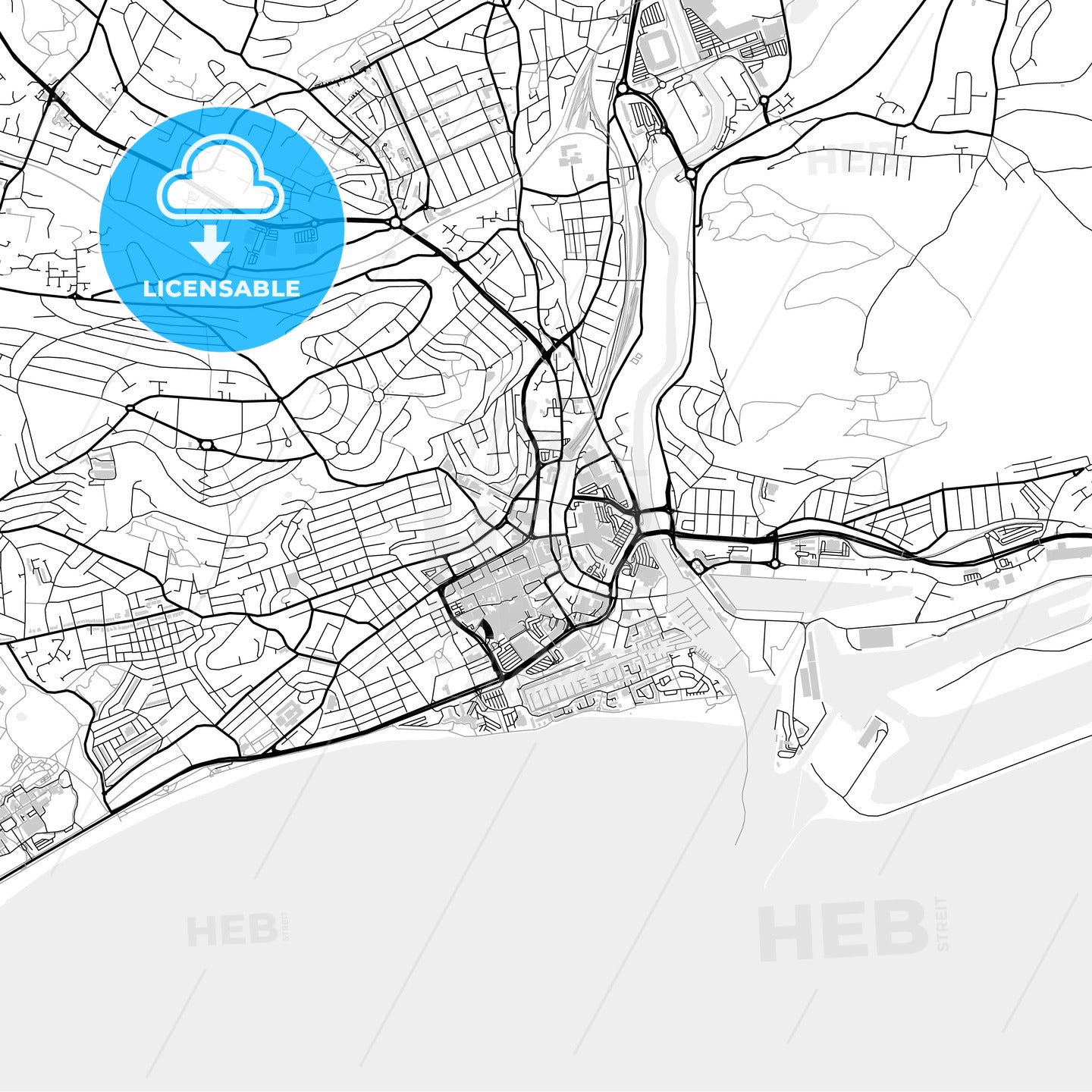Downtown map of Swansea, light