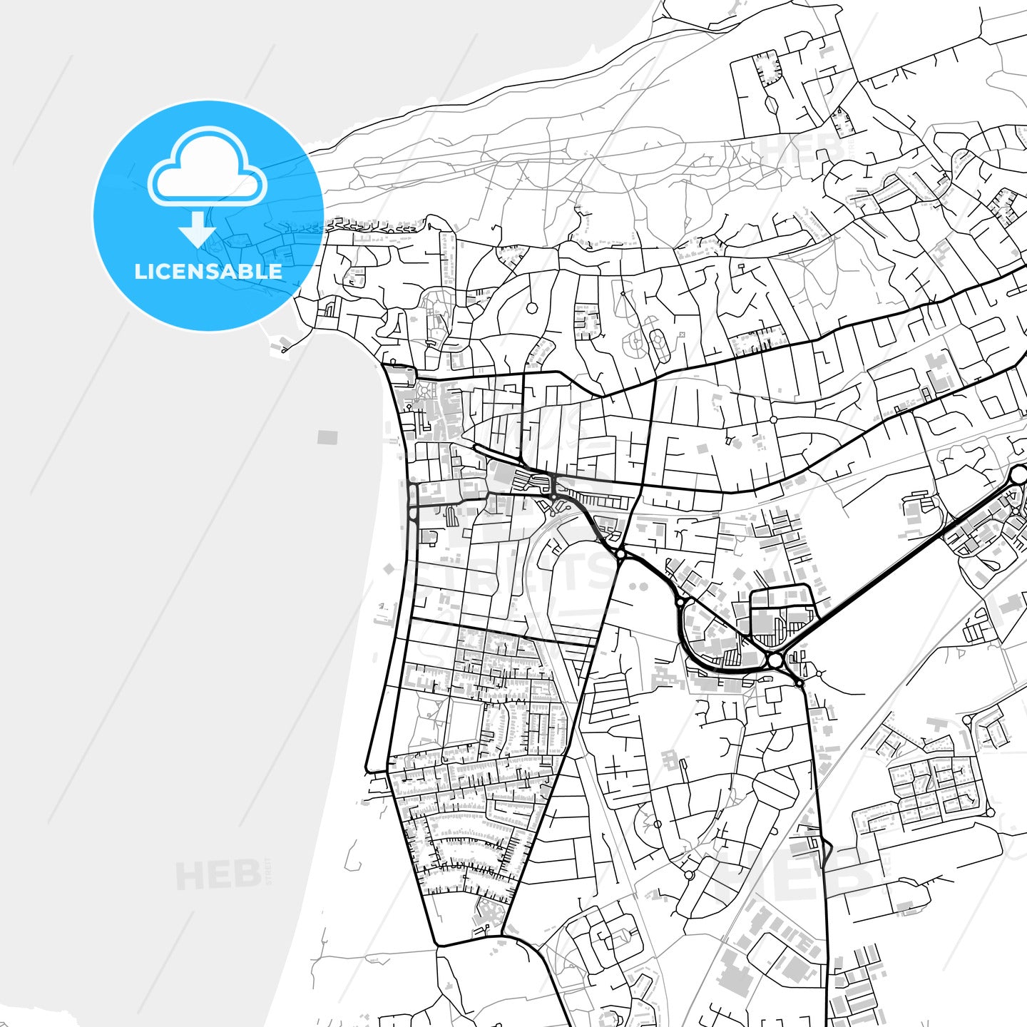 Downtown map of Weston-super-Mare, light