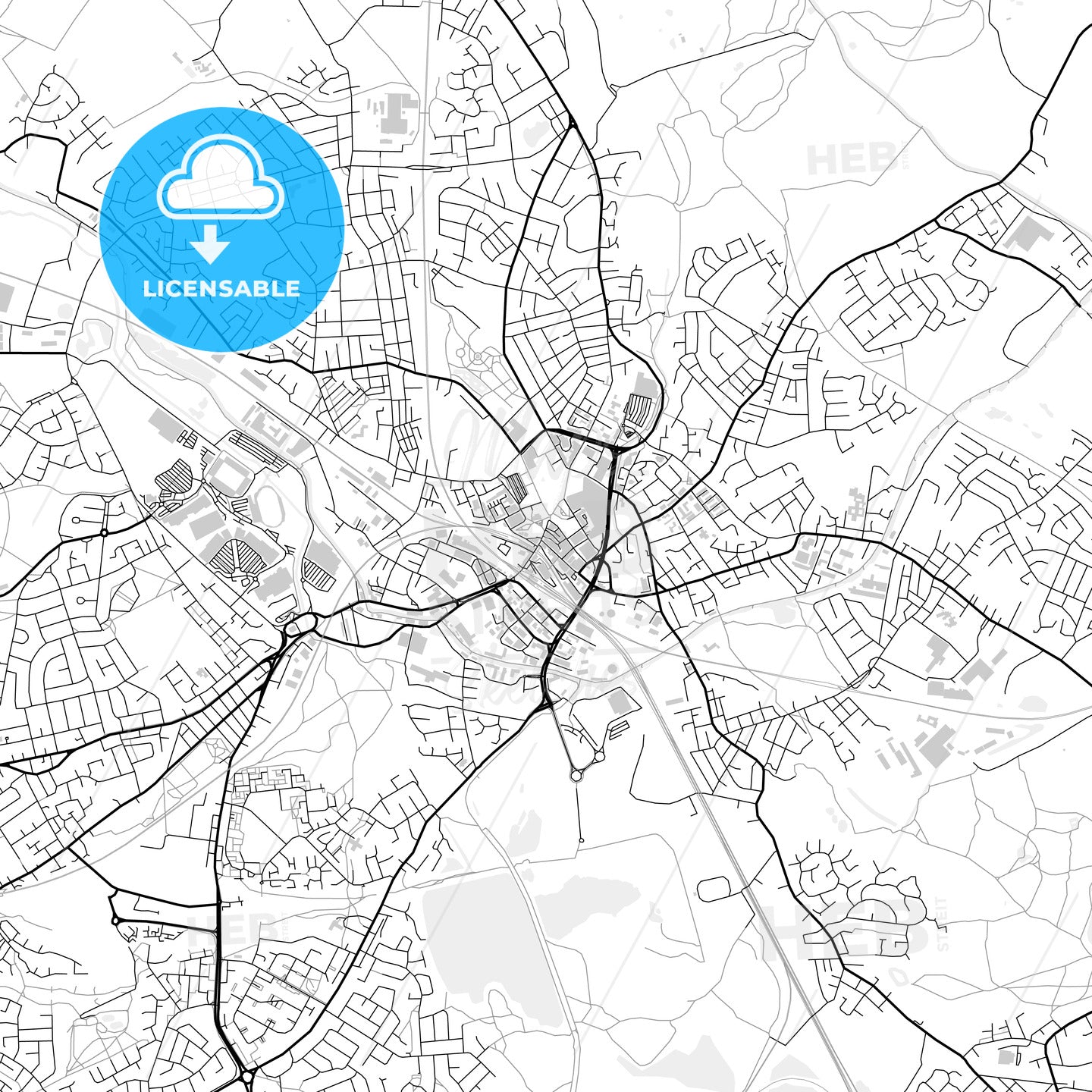 Downtown map of Wigan, light