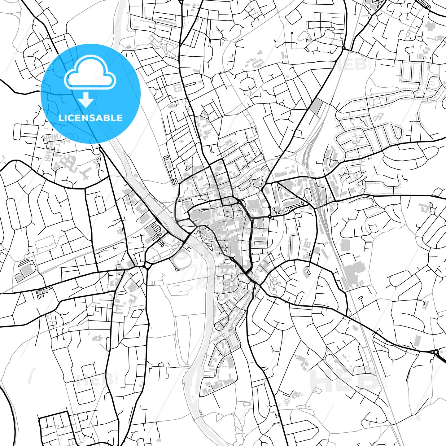 Downtown map of Worcester, light