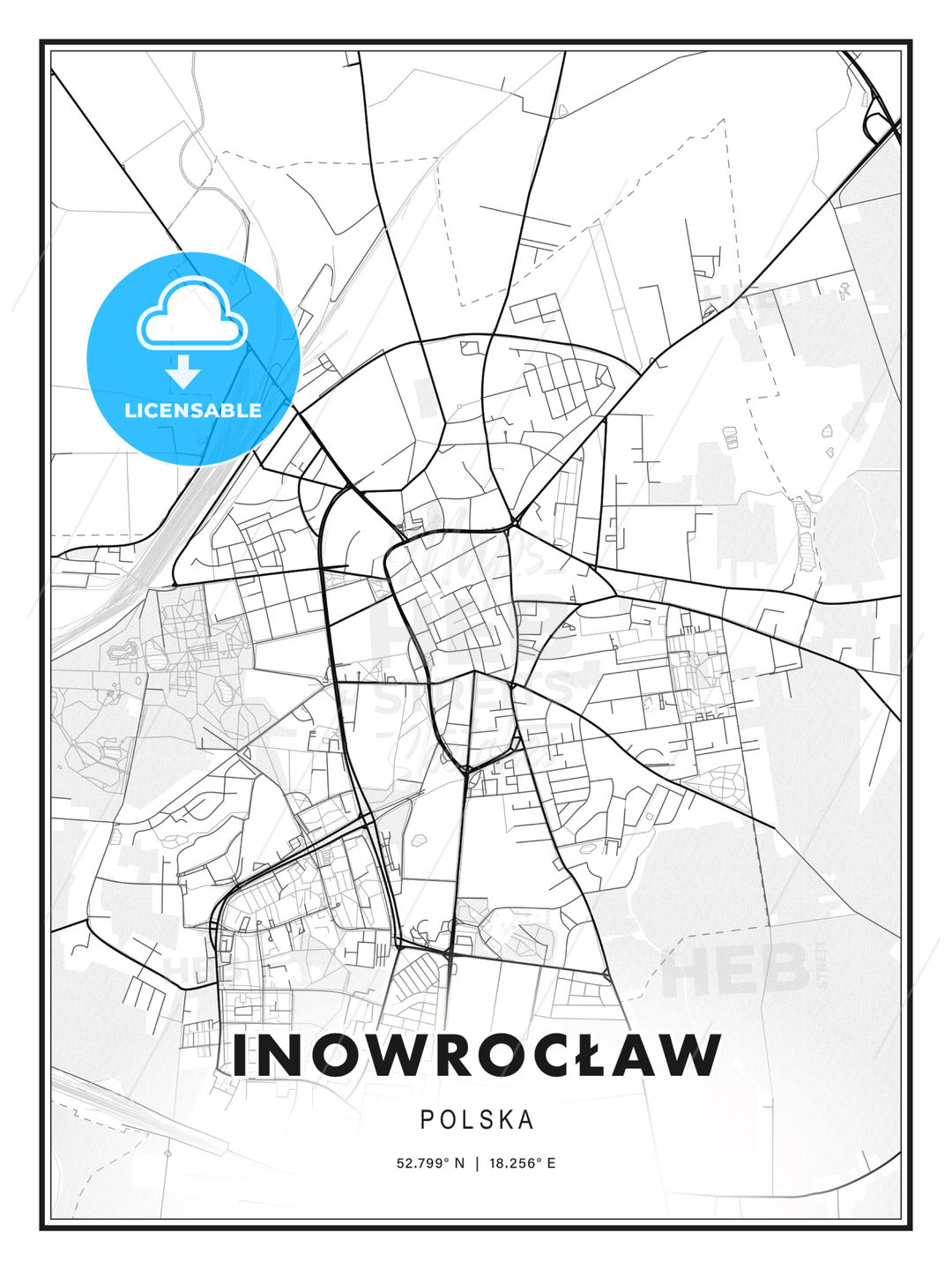 Inowrocław, Poland, Modern Print Template in Various Formats - HEBSTREITS Sketches