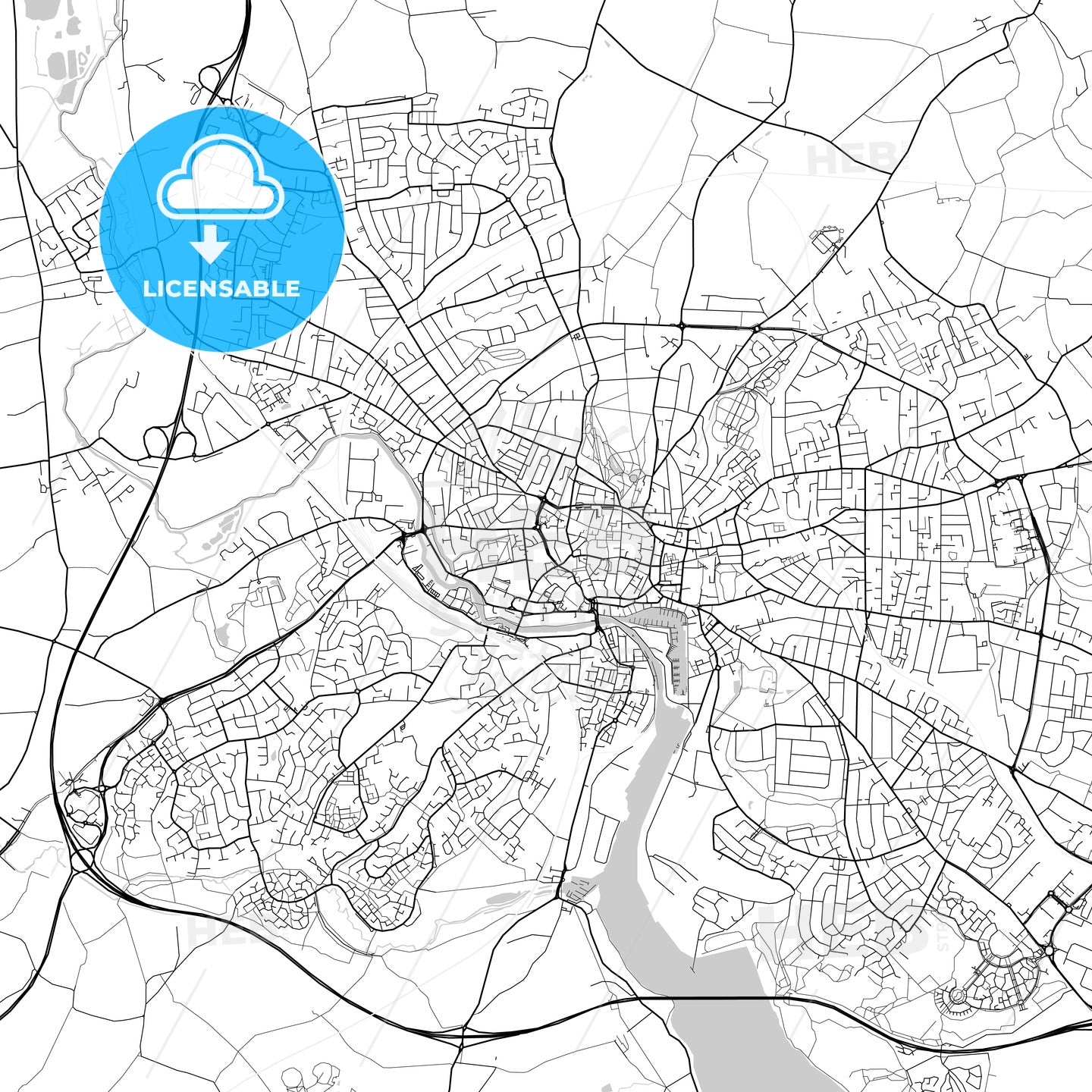 Ipswich, England, UK, Vector Map - Light