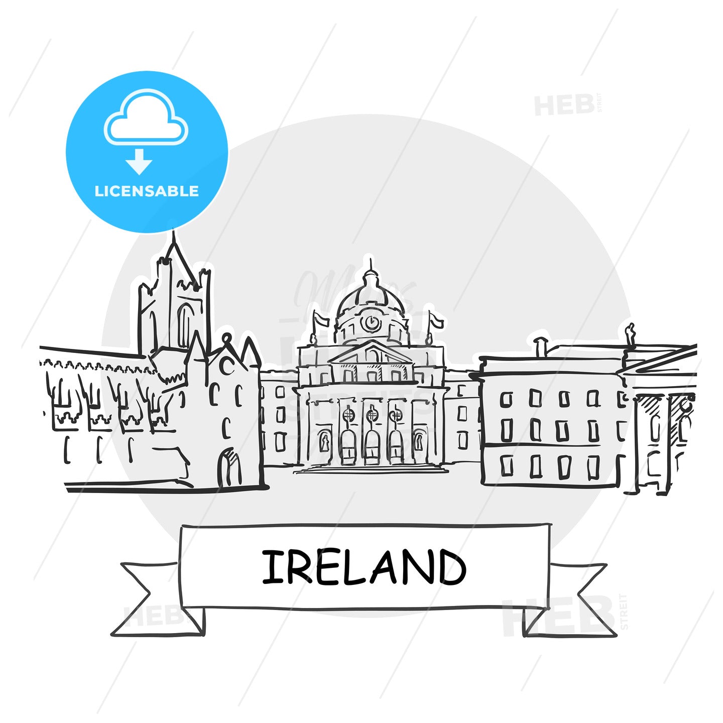 Ireland hand-drawn urban vector sign – instant download