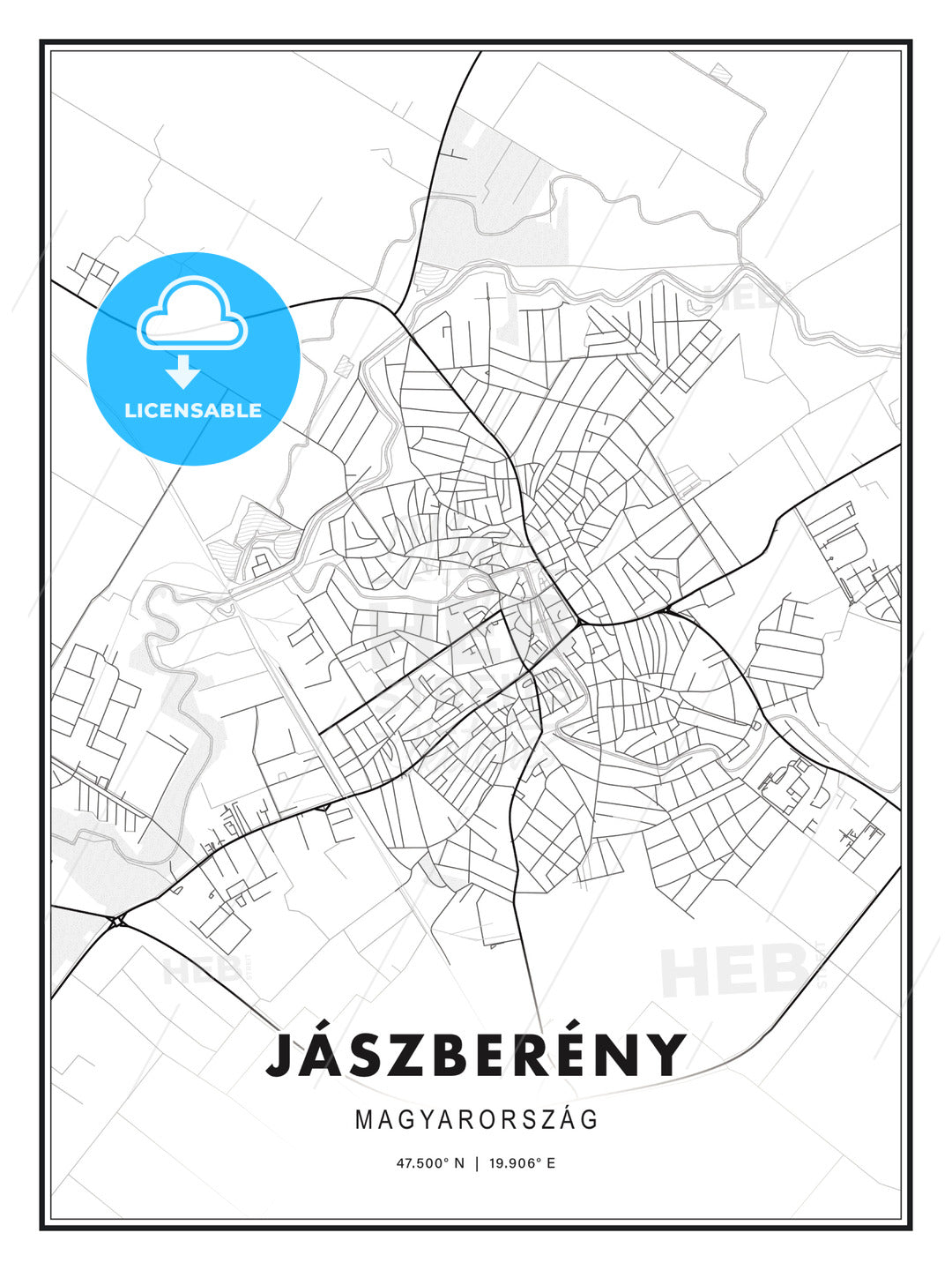 Jászberény, Hungary, Modern Print Template in Various Formats - HEBSTREITS Sketches