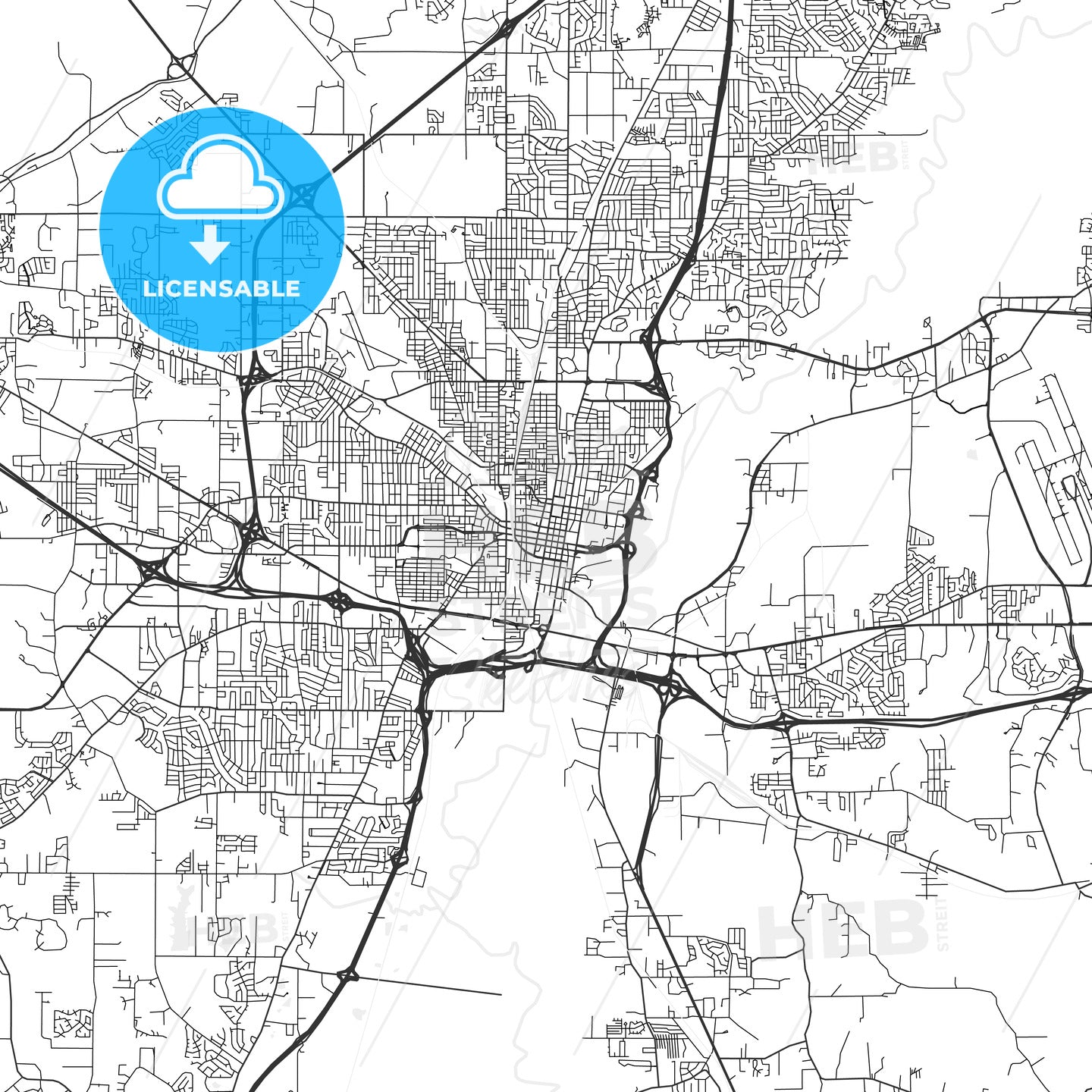 Jackson, Mississippi - Area Map - Light