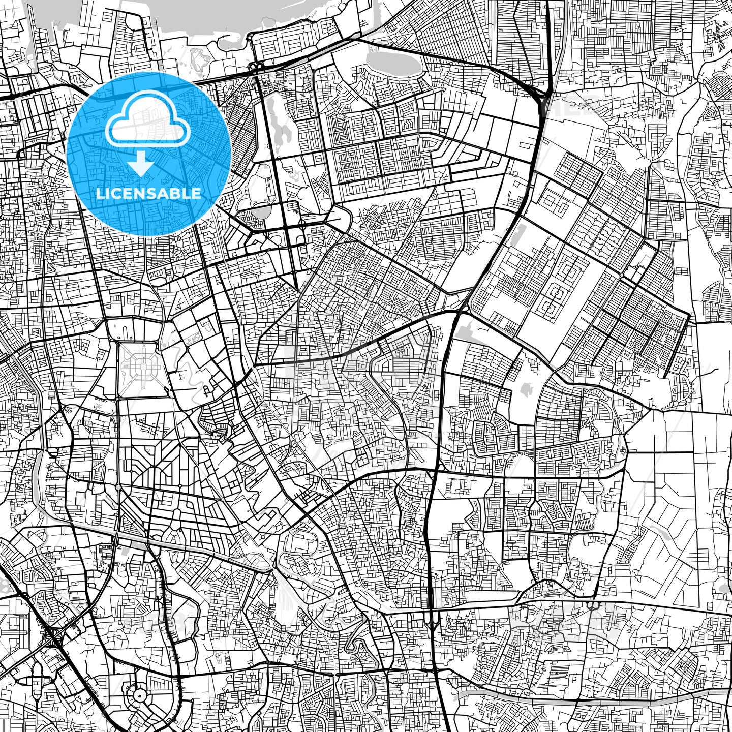 Jakarta, Indonesia, Downtown City Map, Light