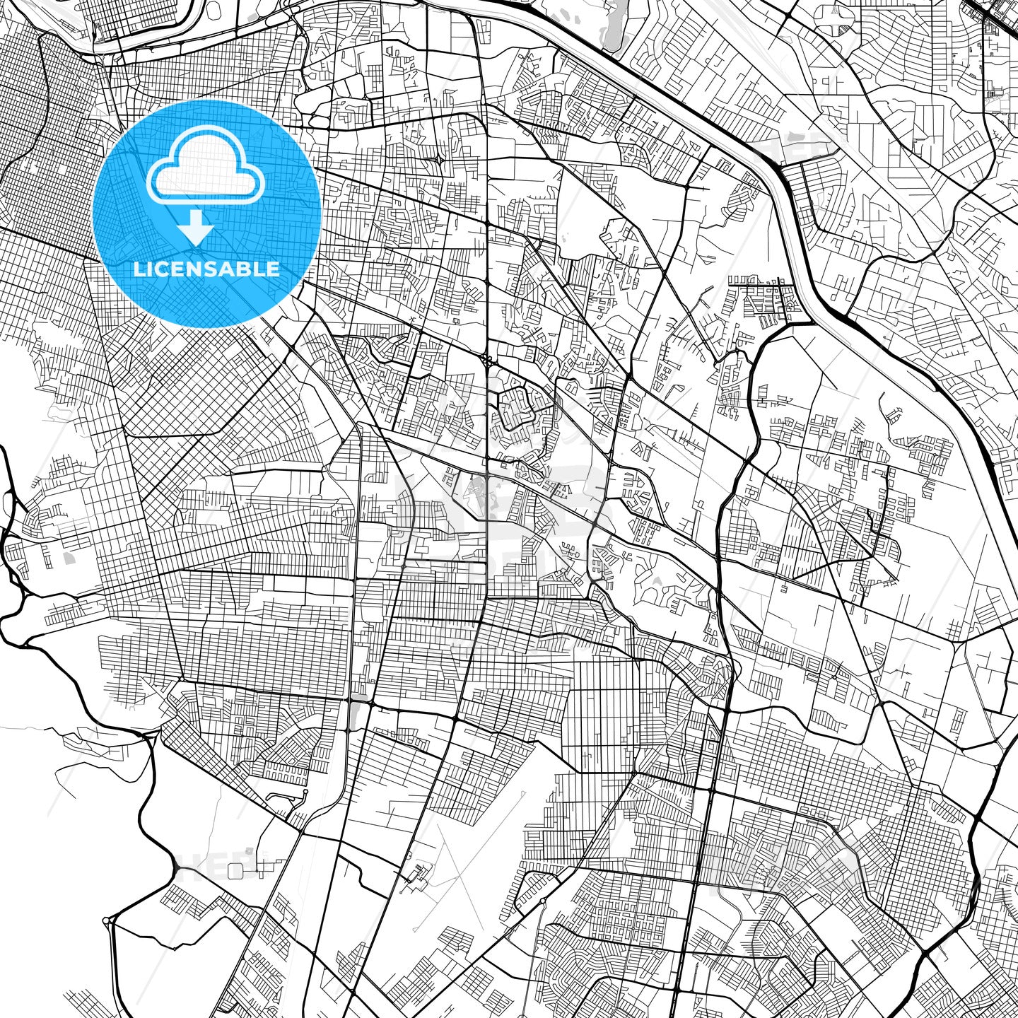 Juárez, Chihuahua, downtown map, light