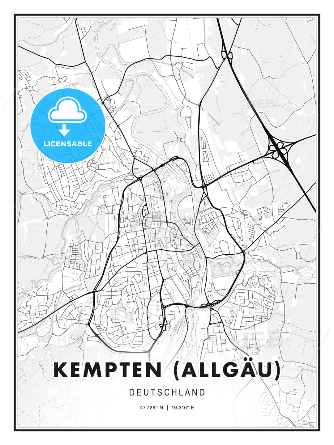 KEMPTEN (ALLGÄU) / Kempten (Allgau), Germany, Modern Print Template in Various Formats - HEBSTREITS Sketches