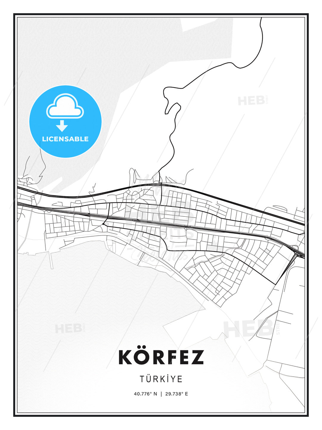 Körfez, Turkey, Modern Print Template in Various Formats - HEBSTREITS Sketches