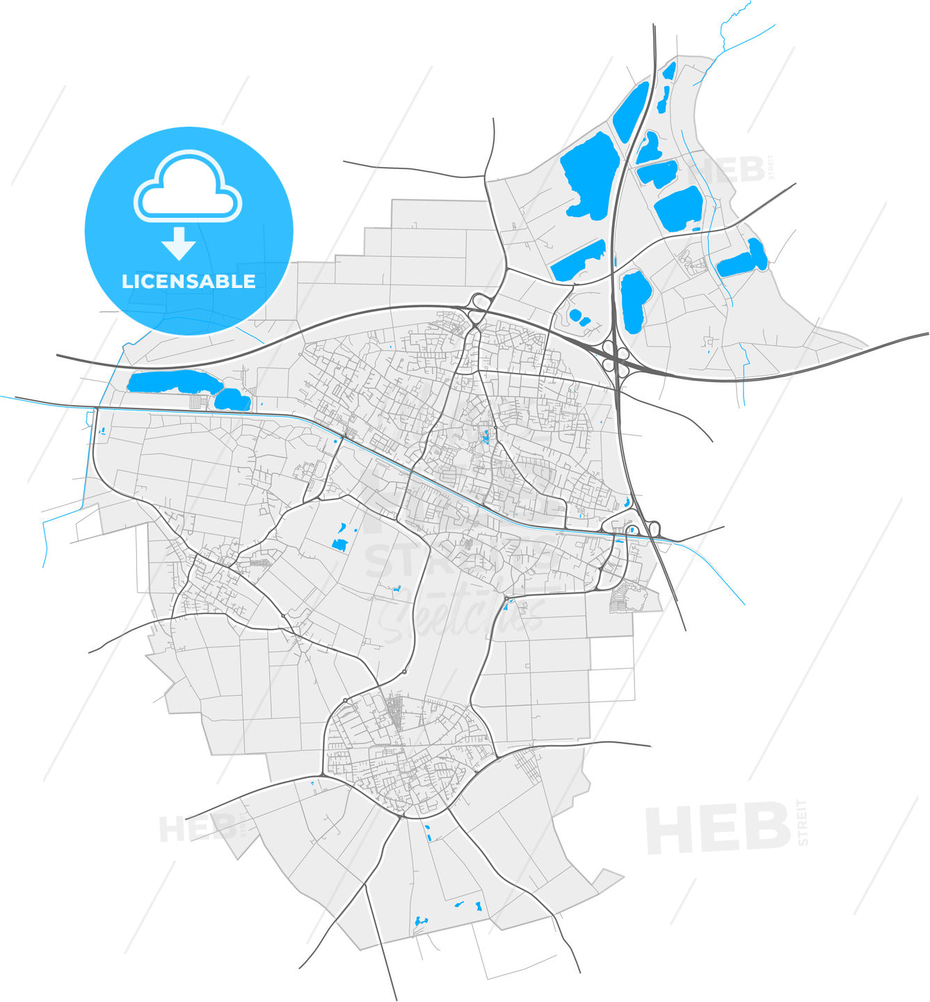 Kaarst, North Rhine-Westphalia, Germany, high quality vector map