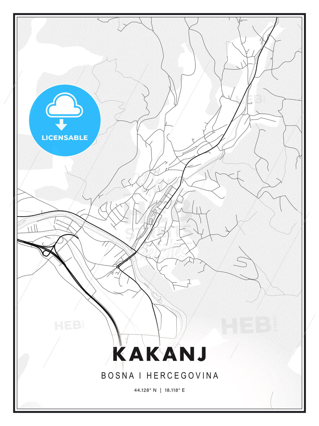 Kakanj, Bosnia and Herzegovina, Modern Print Template in Various Formats - HEBSTREITS Sketches