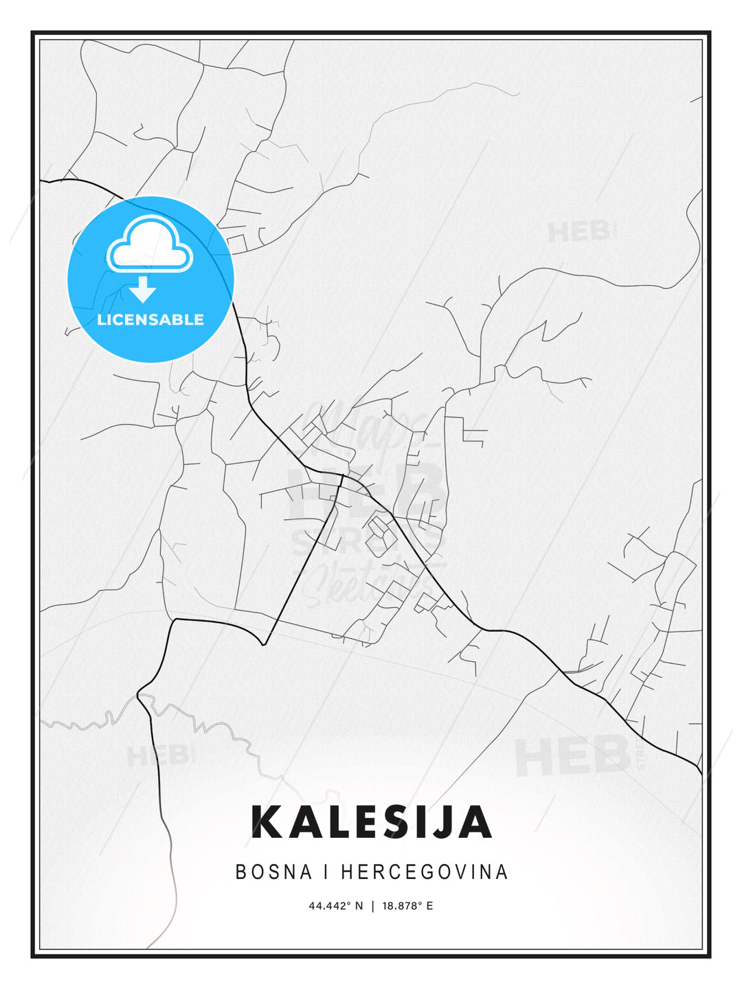Kalesija, Bosnia and Herzegovina, Modern Print Template in Various Formats - HEBSTREITS Sketches