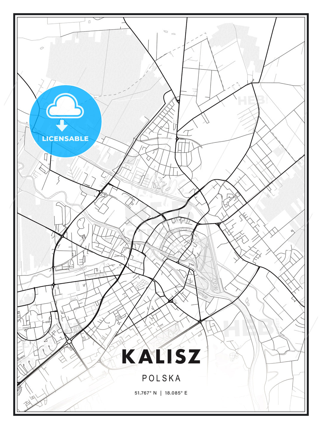 Kalisz, Poland, Modern Print Template in Various Formats - HEBSTREITS Sketches