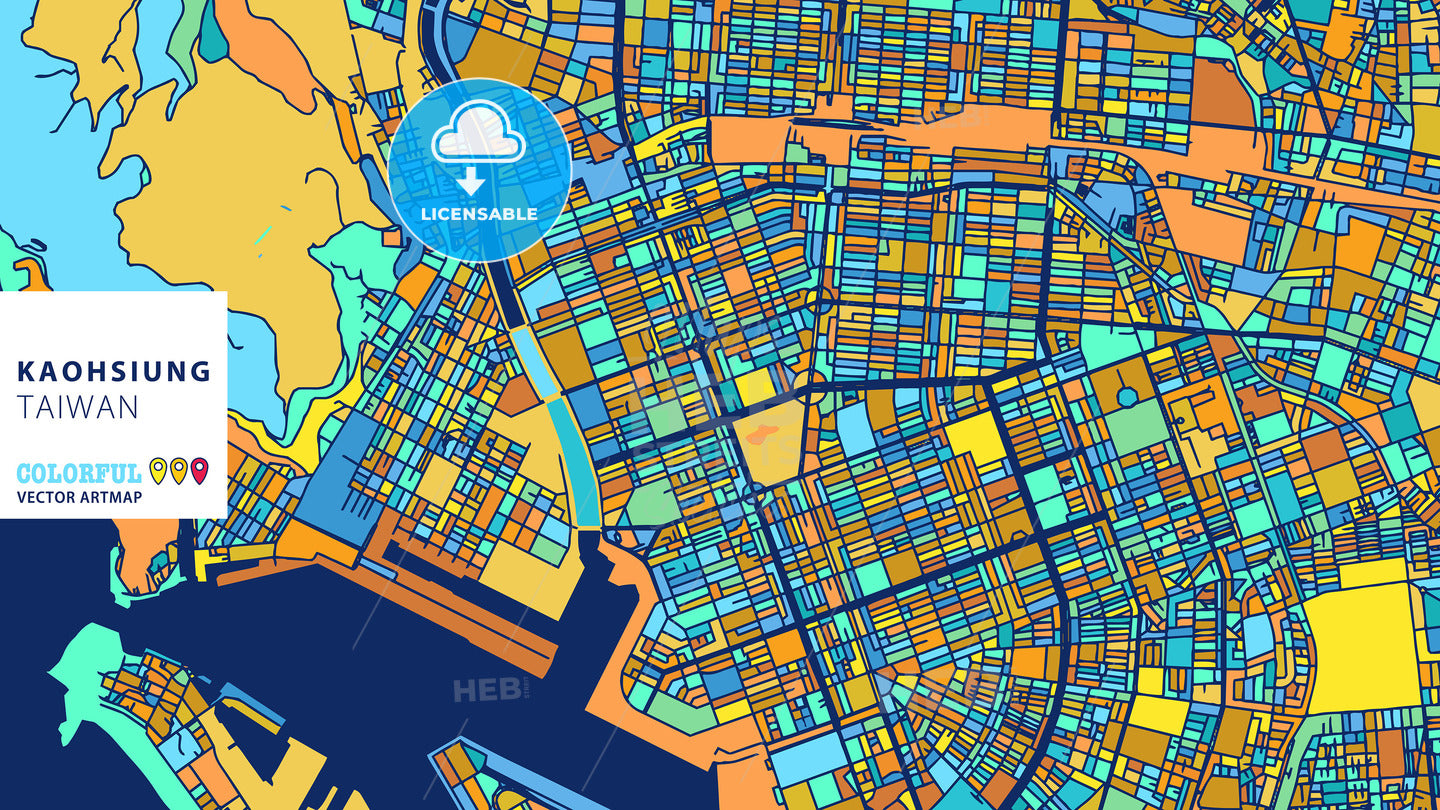 Kaohsiung, Taiwan, Colorful Vector Artmap