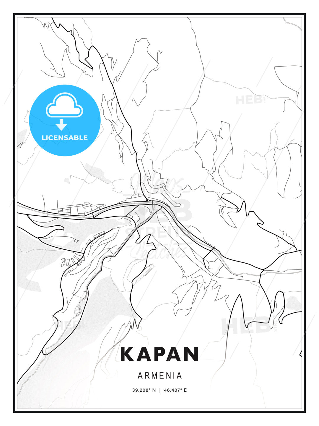 Kapan, Armenia, Modern Print Template in Various Formats - HEBSTREITS Sketches