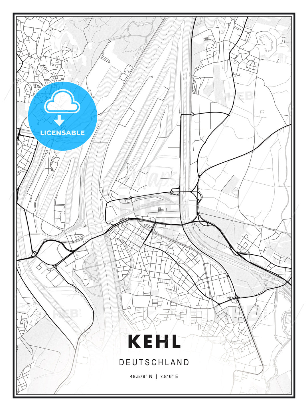 Kehl, Germany, Modern Print Template in Various Formats - HEBSTREITS Sketches