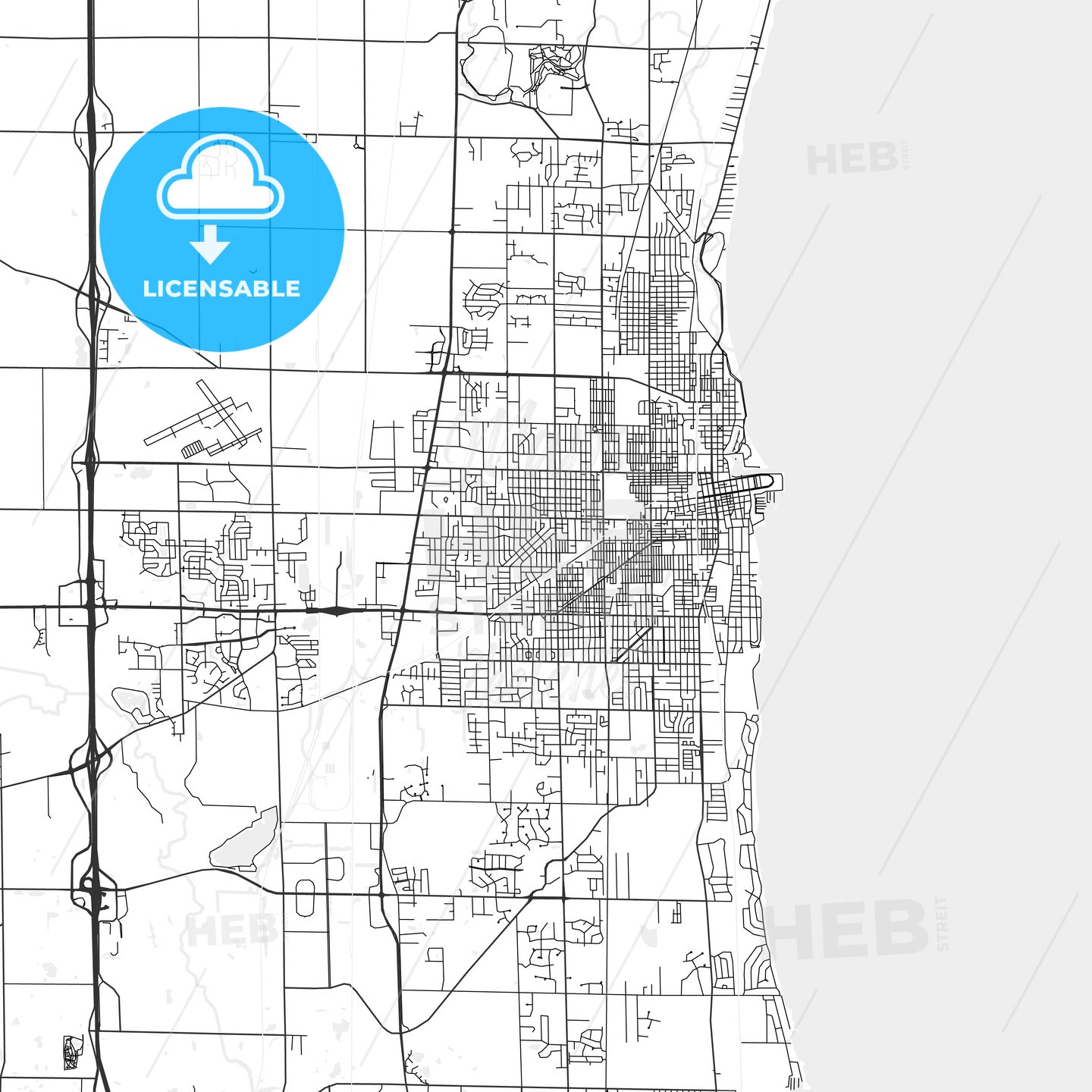 Kenosha, Wisconsin - Area Map - Light