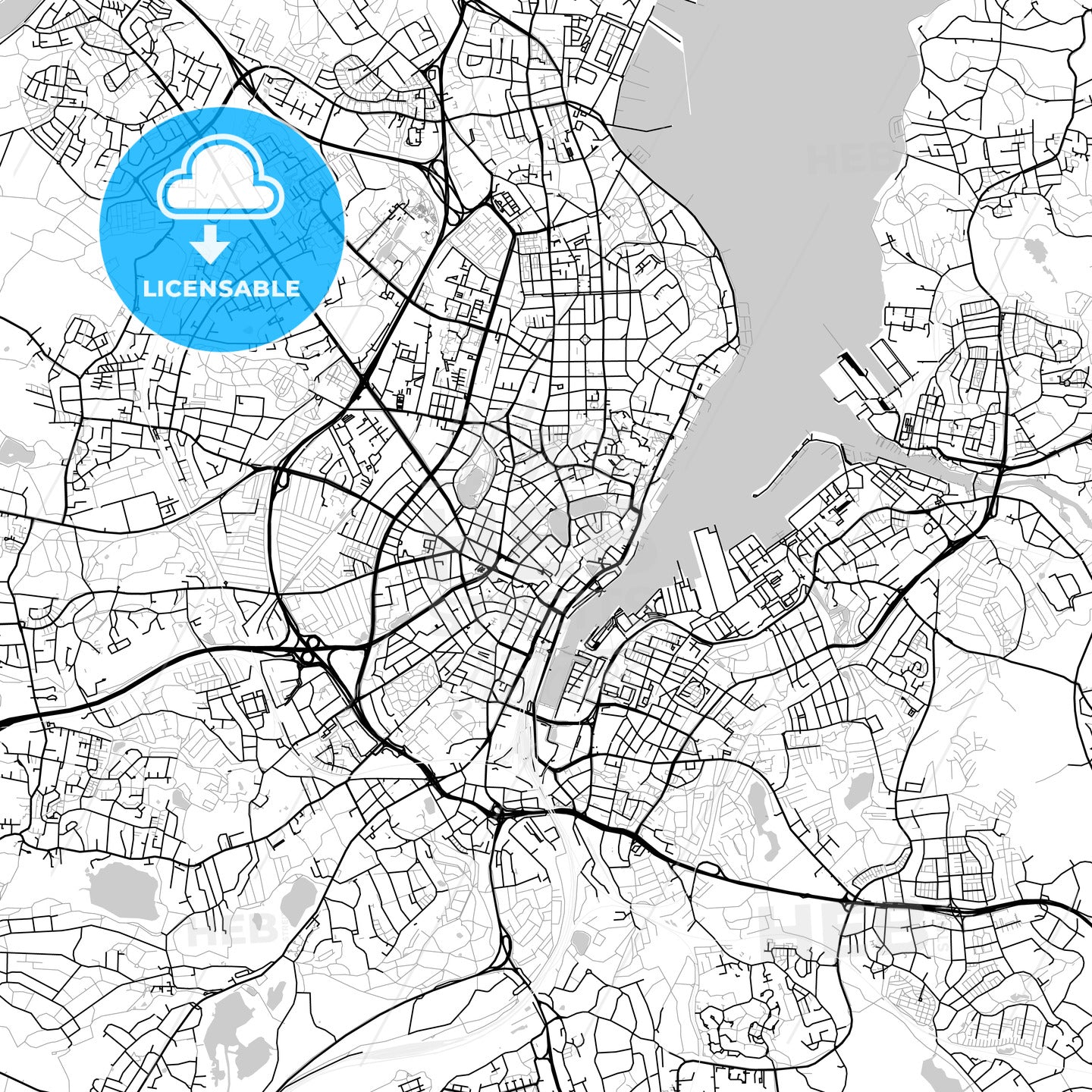 Kiel, Germany, Vector Map - Light