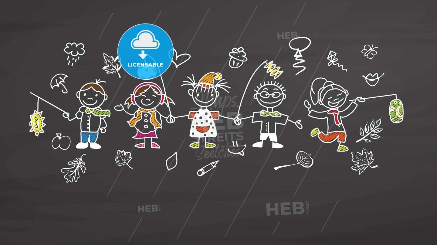 Kindergarten Kids with latern on chalkboard – instant download