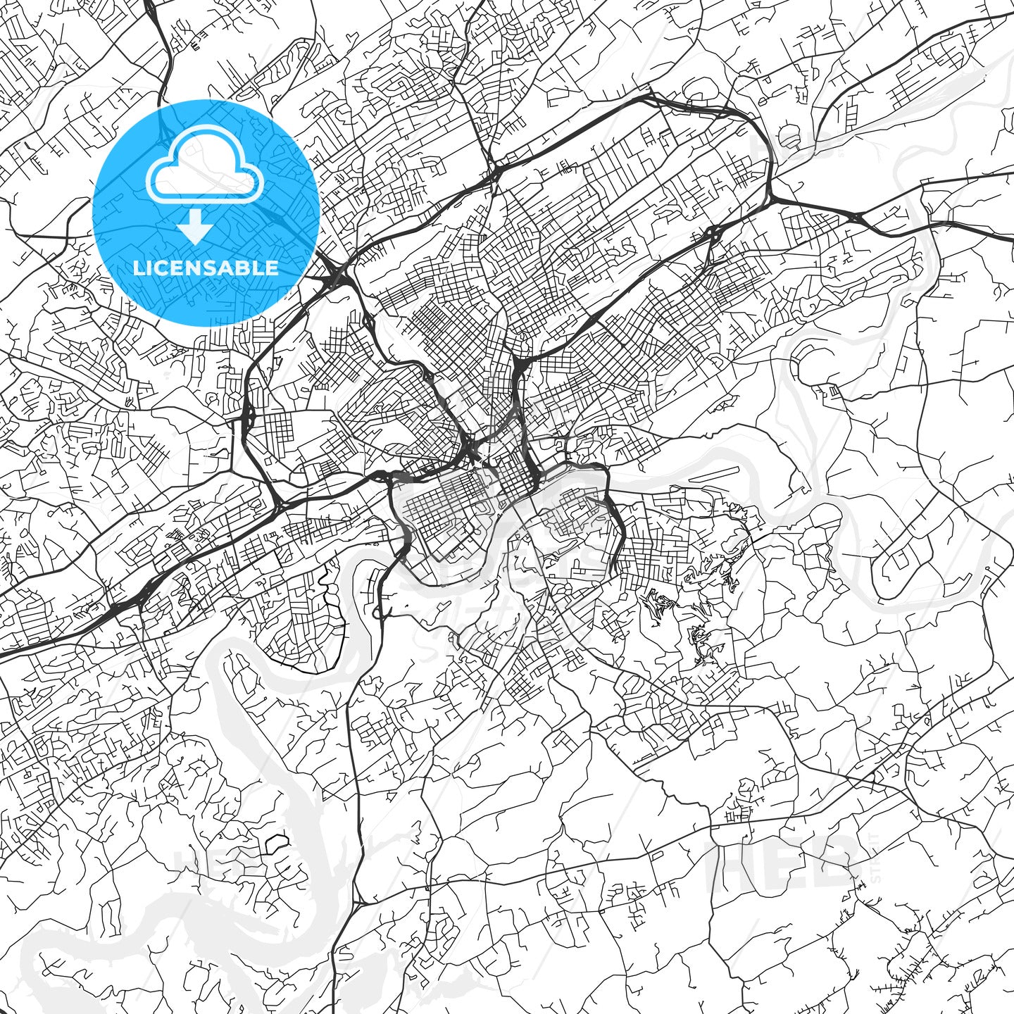 Knoxville, Tennessee - Area Map - Light