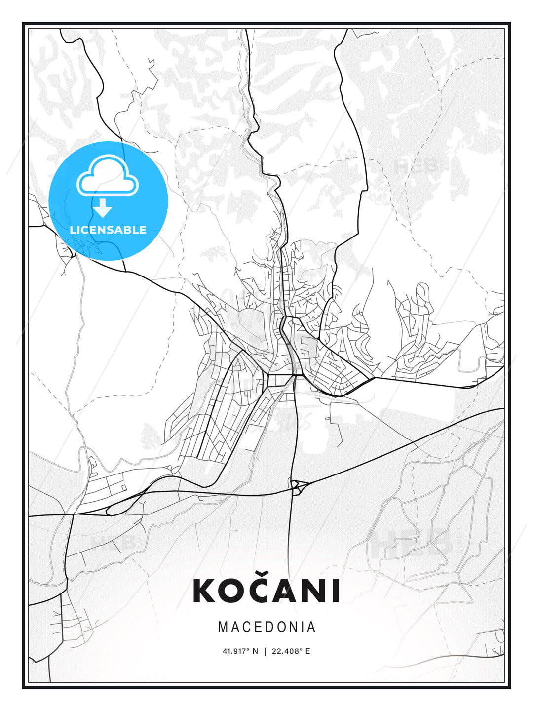Kočani, Macedonia, Modern Print Template in Various Formats - HEBSTREITS Sketches