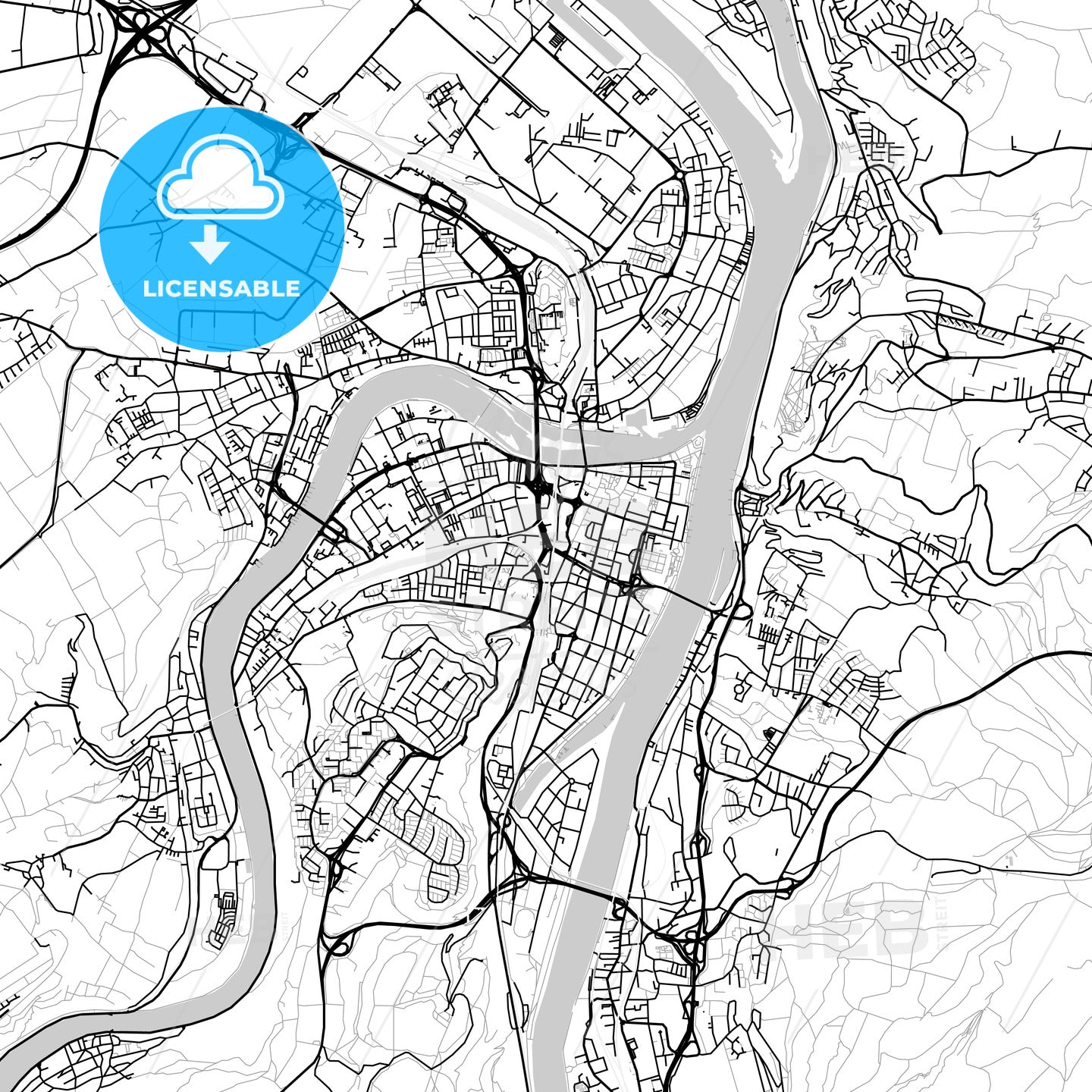 Koblenz, Germany, Vector Map - Light