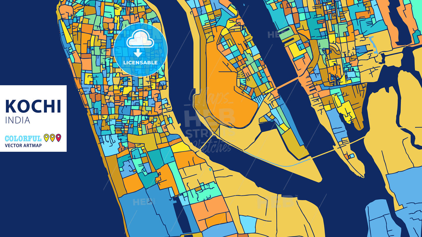 Kochi, India, Colorful Vector Artmap