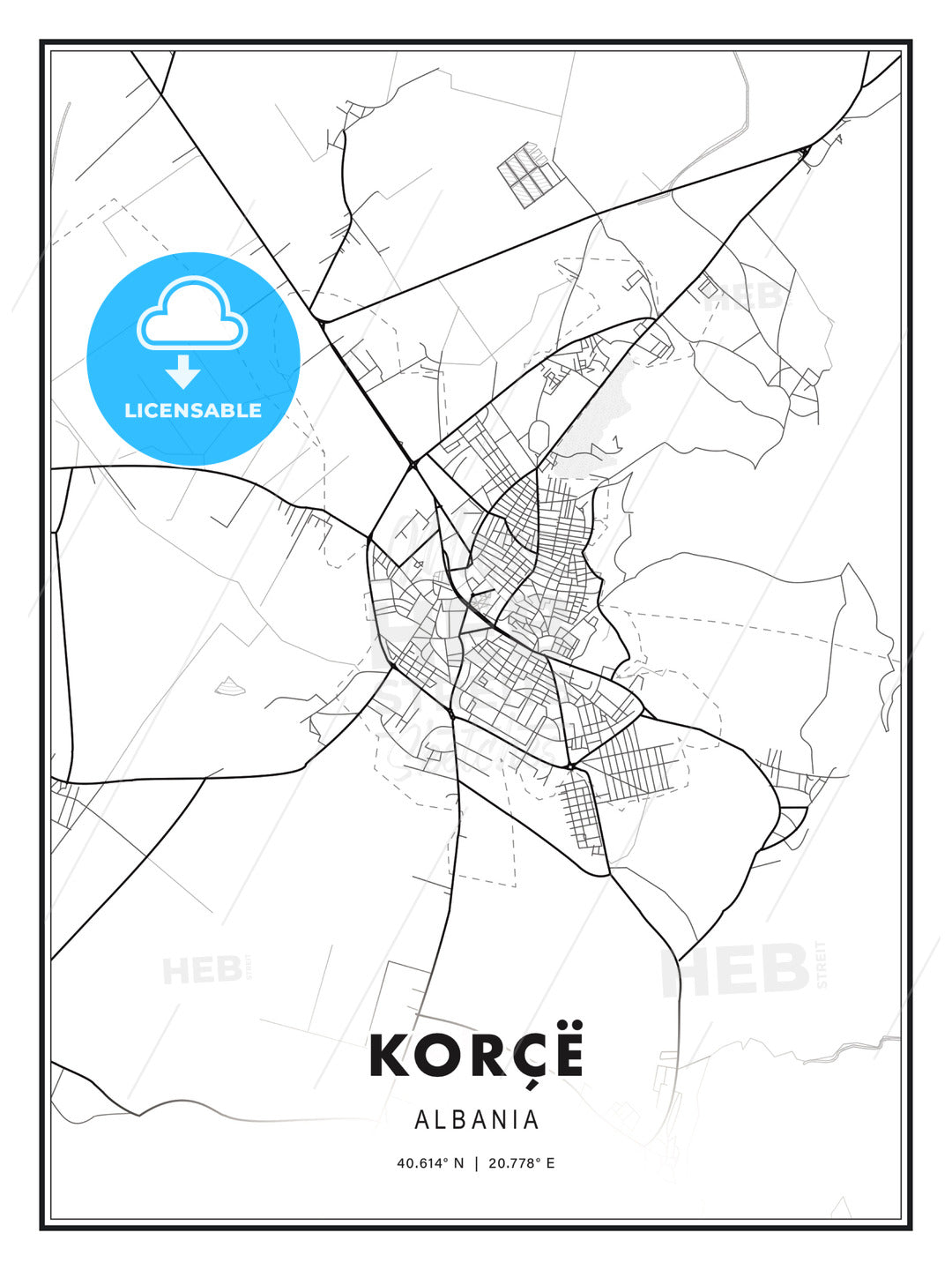 Korçë, Albania, Modern Print Template in Various Formats - HEBSTREITS Sketches