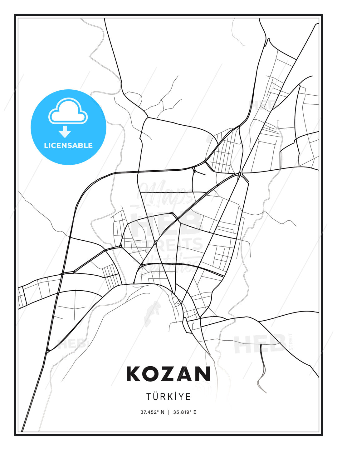 Kozan, Turkey, Modern Print Template in Various Formats - HEBSTREITS Sketches