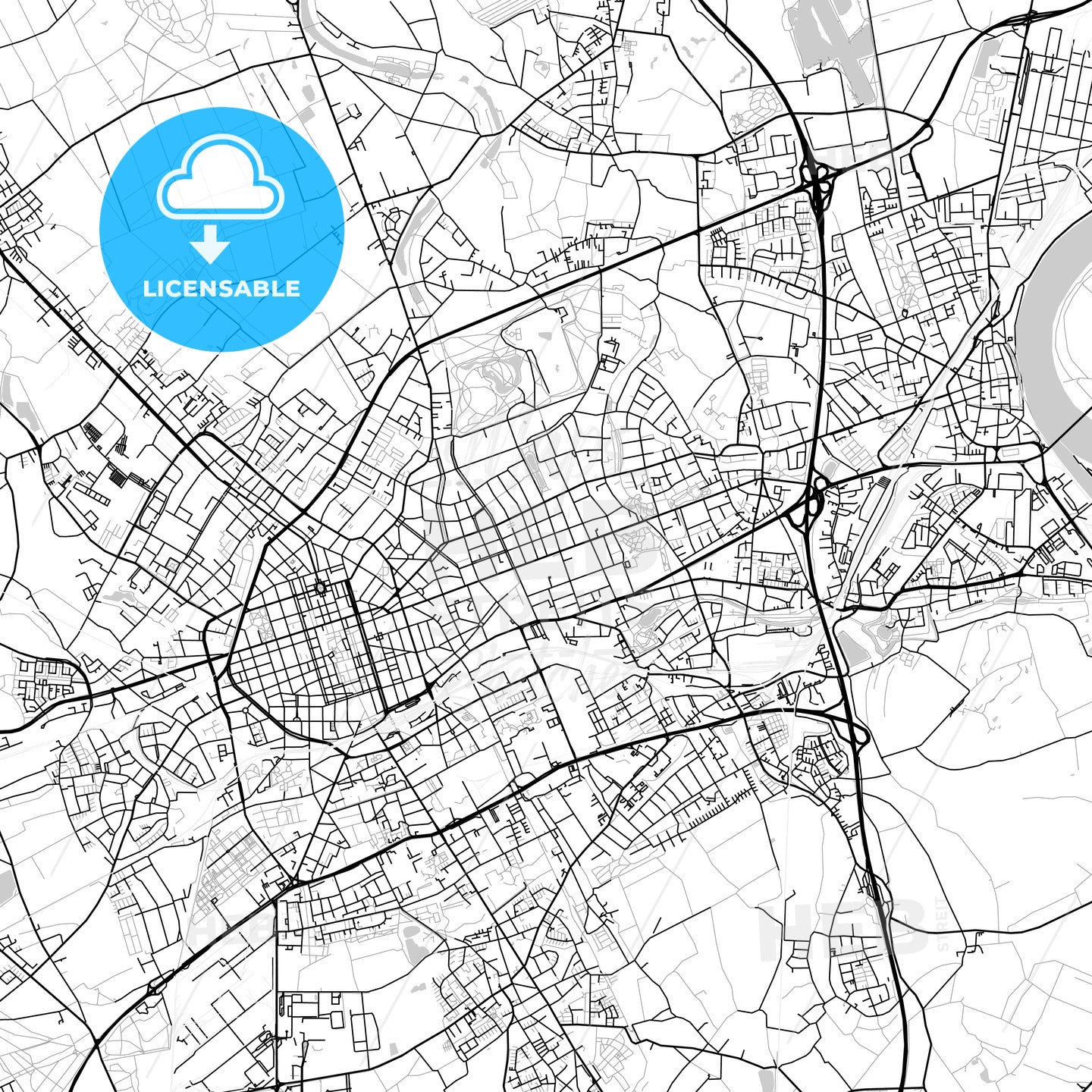 Krefeld, Germany, Vector Map - Light