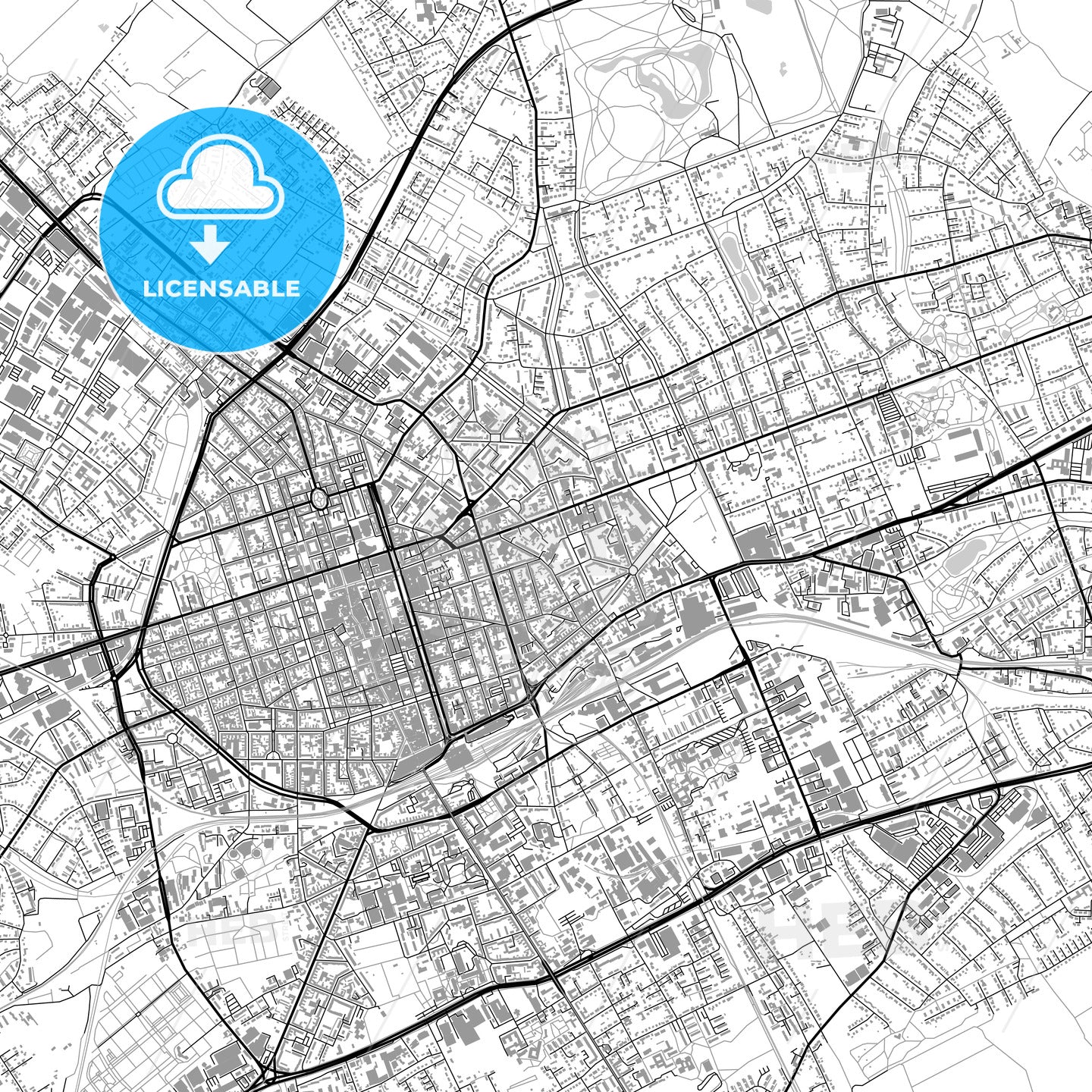 Krefeld, Germany, vector map with buildings