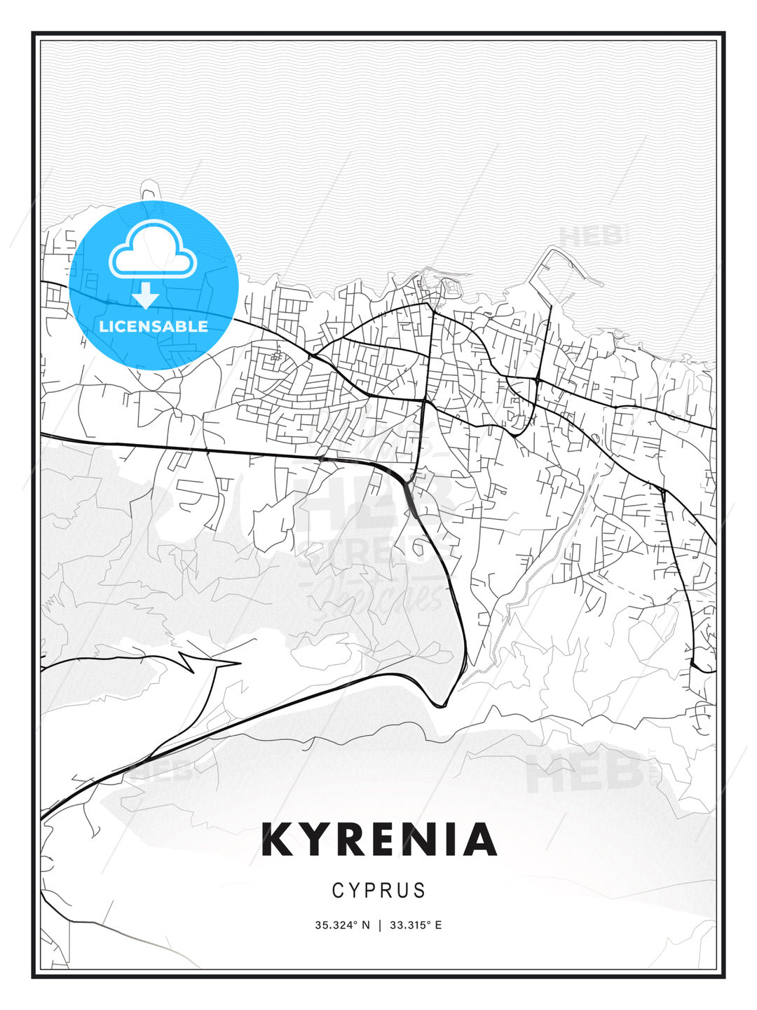 Kyrenia , Cyprus, Modern Print Template in Various Formats - HEBSTREITS Sketches