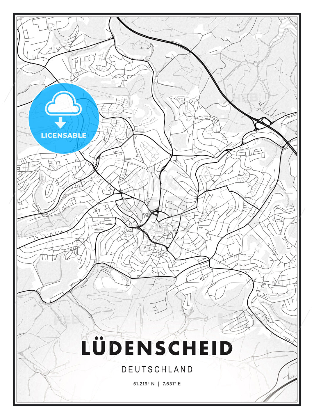 LÜDENSCHEID / Ludenscheid, Germany, Modern Print Template in Various Formats - HEBSTREITS Sketches
