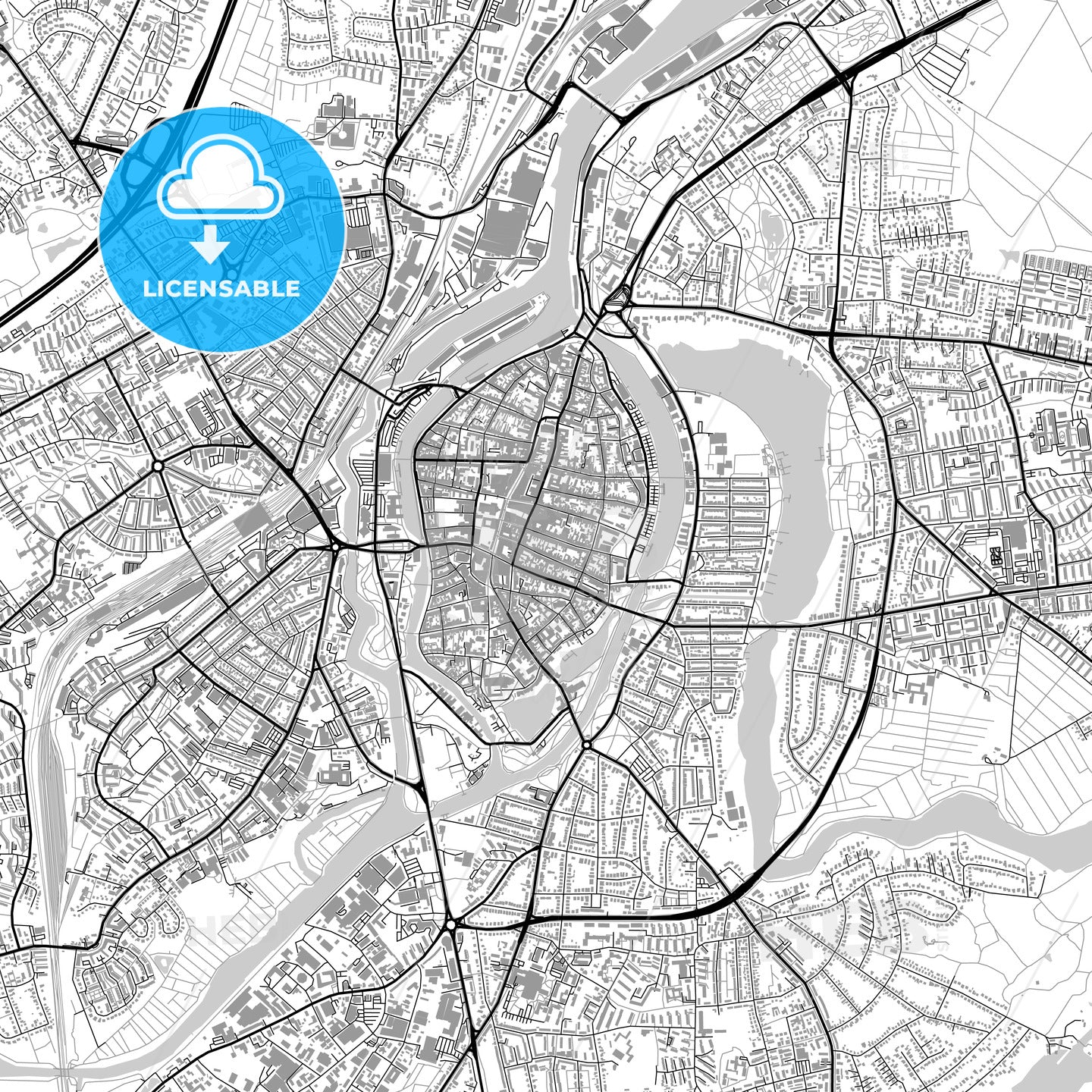 Lübeck, Germany, vector map with buildings