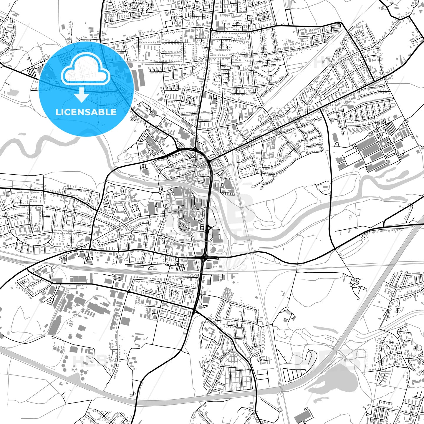 Lünen, Germany, vector map with buildings