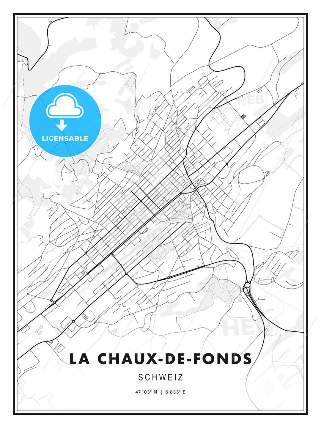 La Chaux-de-Fonds, Switzerland, Modern Print Template in Various Formats - HEBSTREITS Sketches