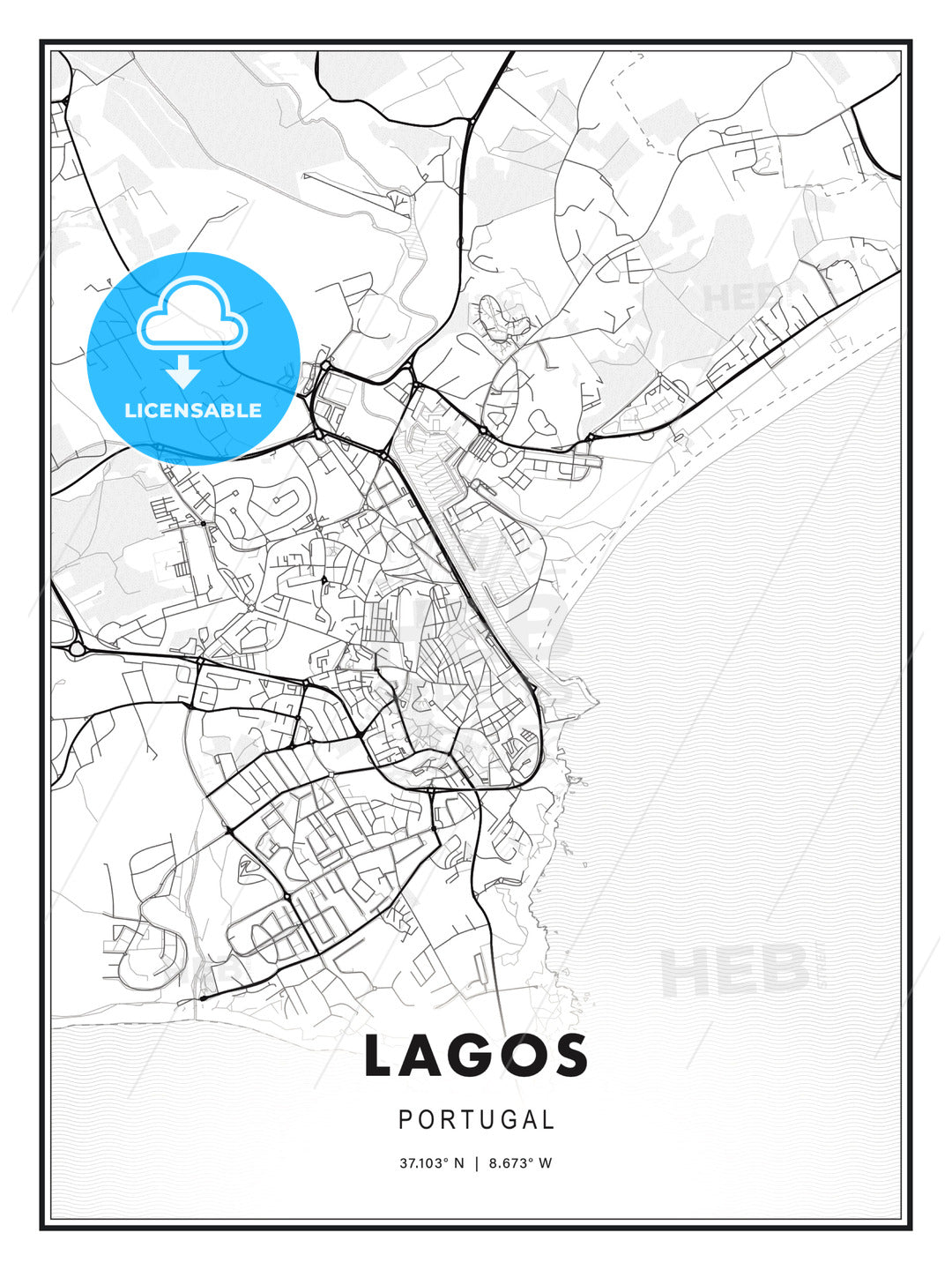 Lagos, Portugal, Modern Print Template in Various Formats - HEBSTREITS Sketches