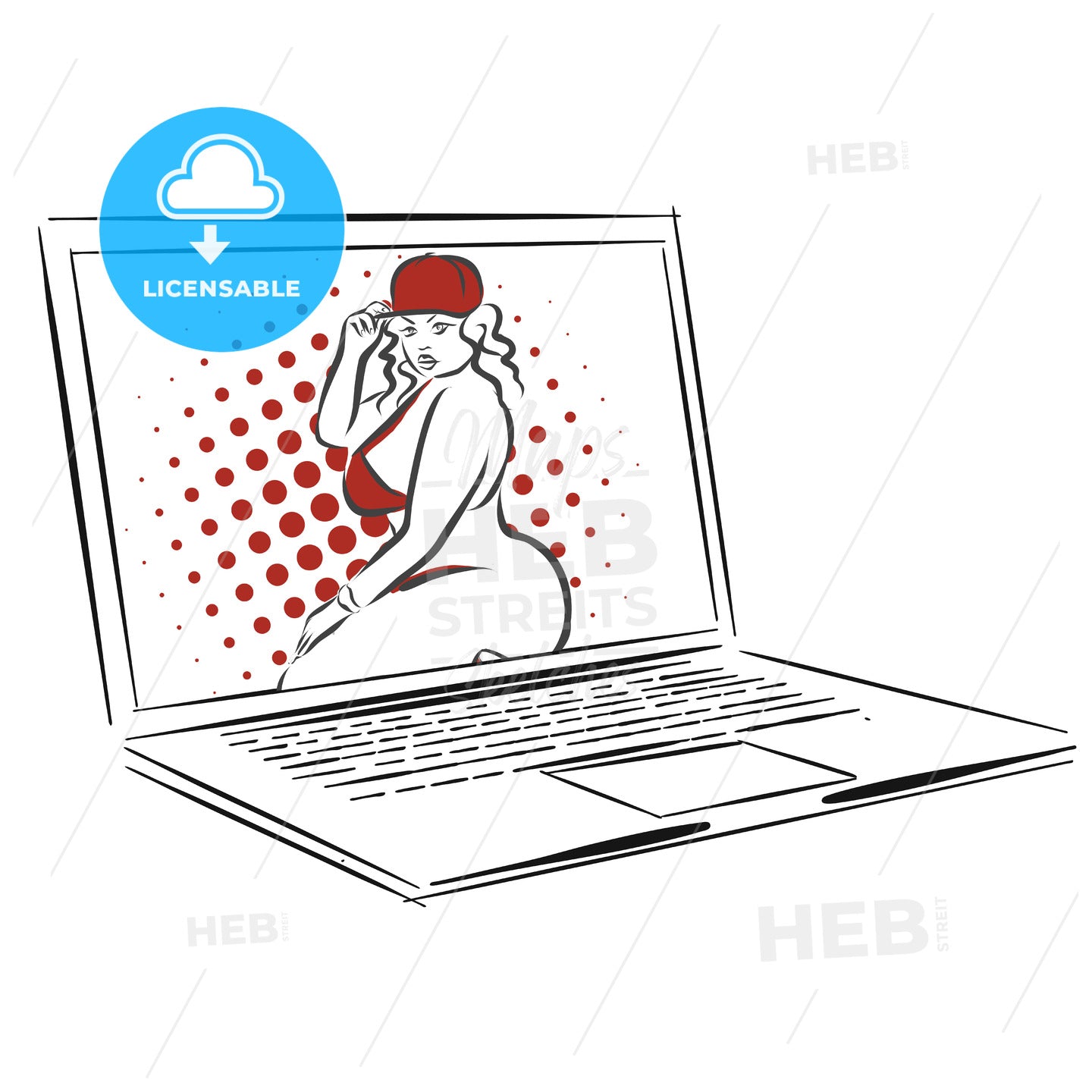 Laptop with Overweight Nice Girl, Concept Dating App Design – instant download