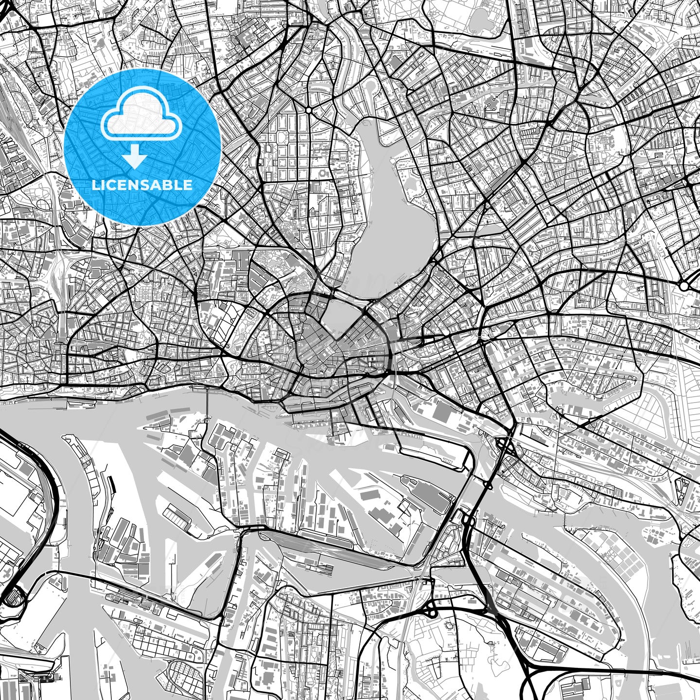 Large Hamburg Vector Map with buildings