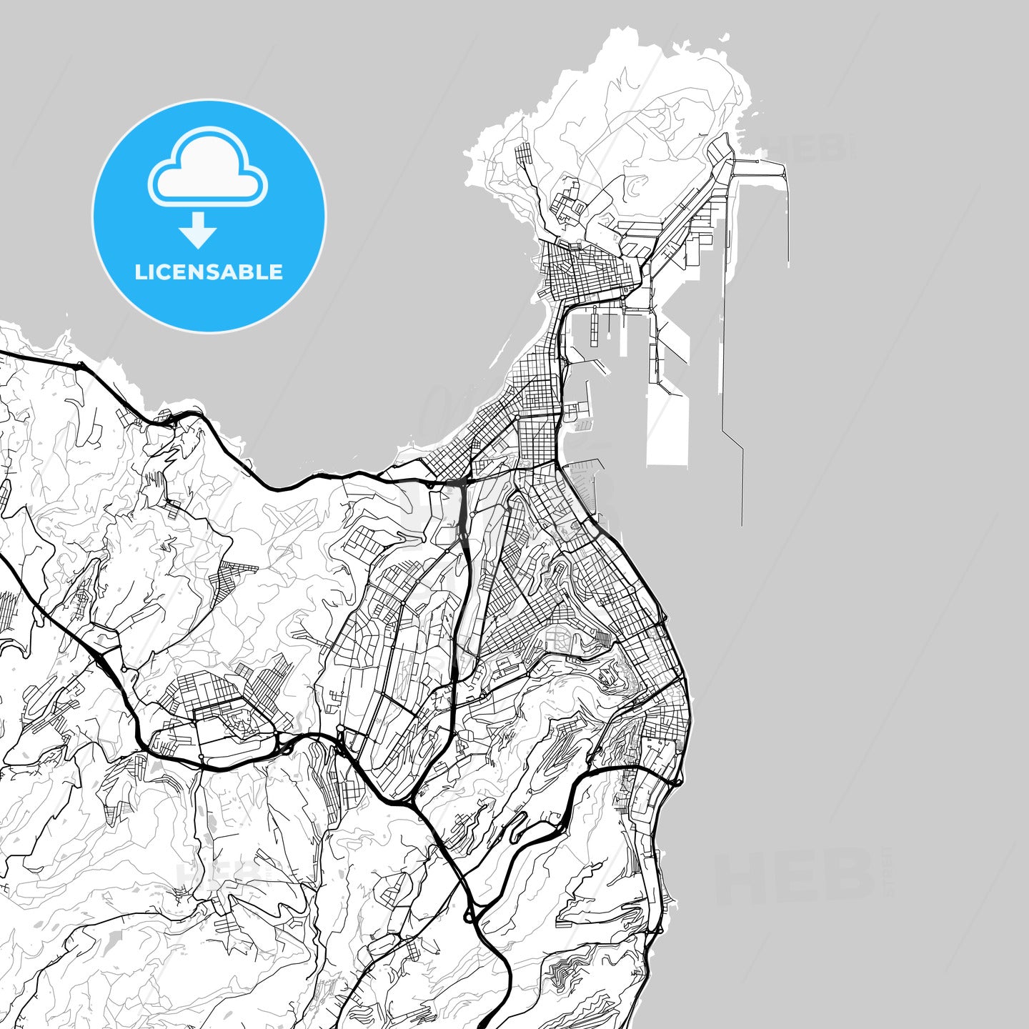 Las Palmas, Spain - downtown map, light